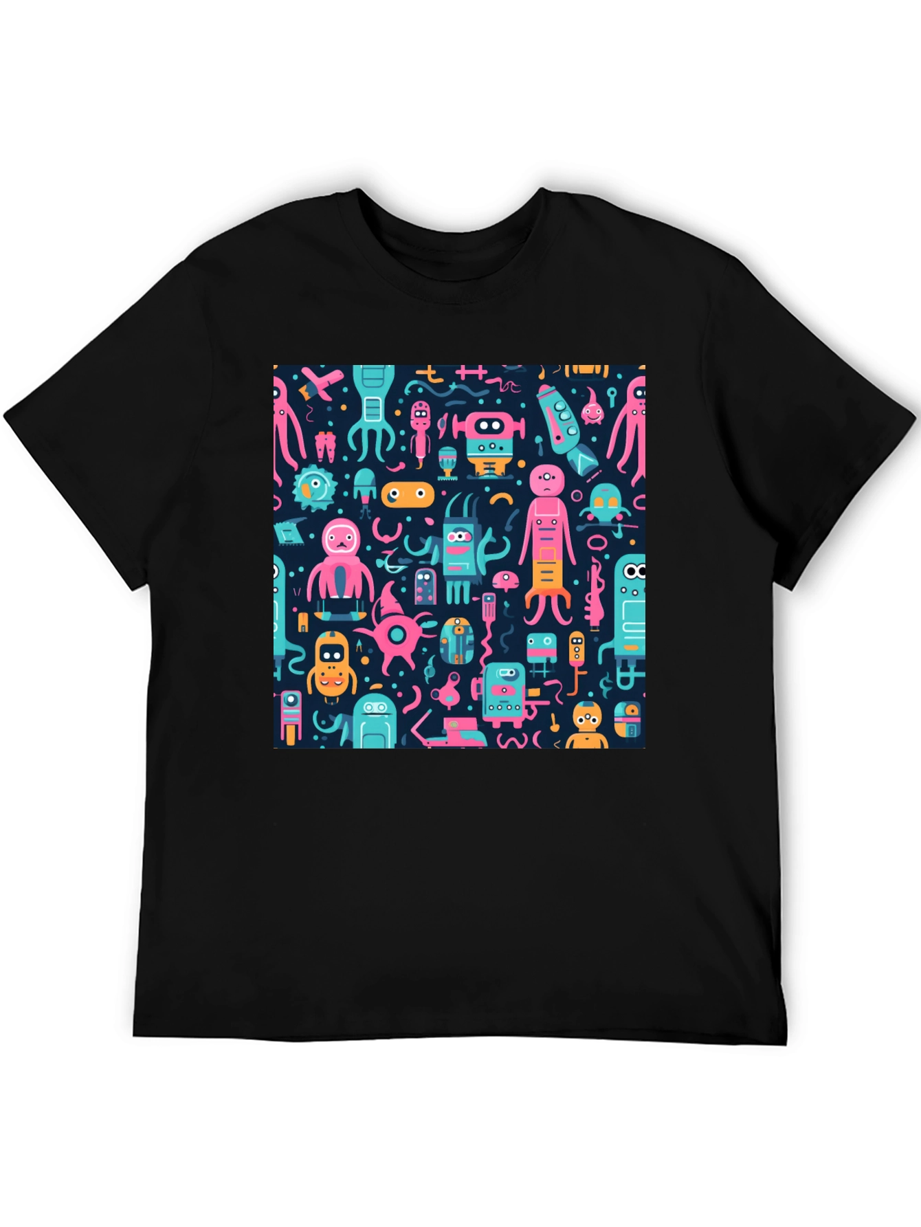 Funky Alien Robot Print Black Tee