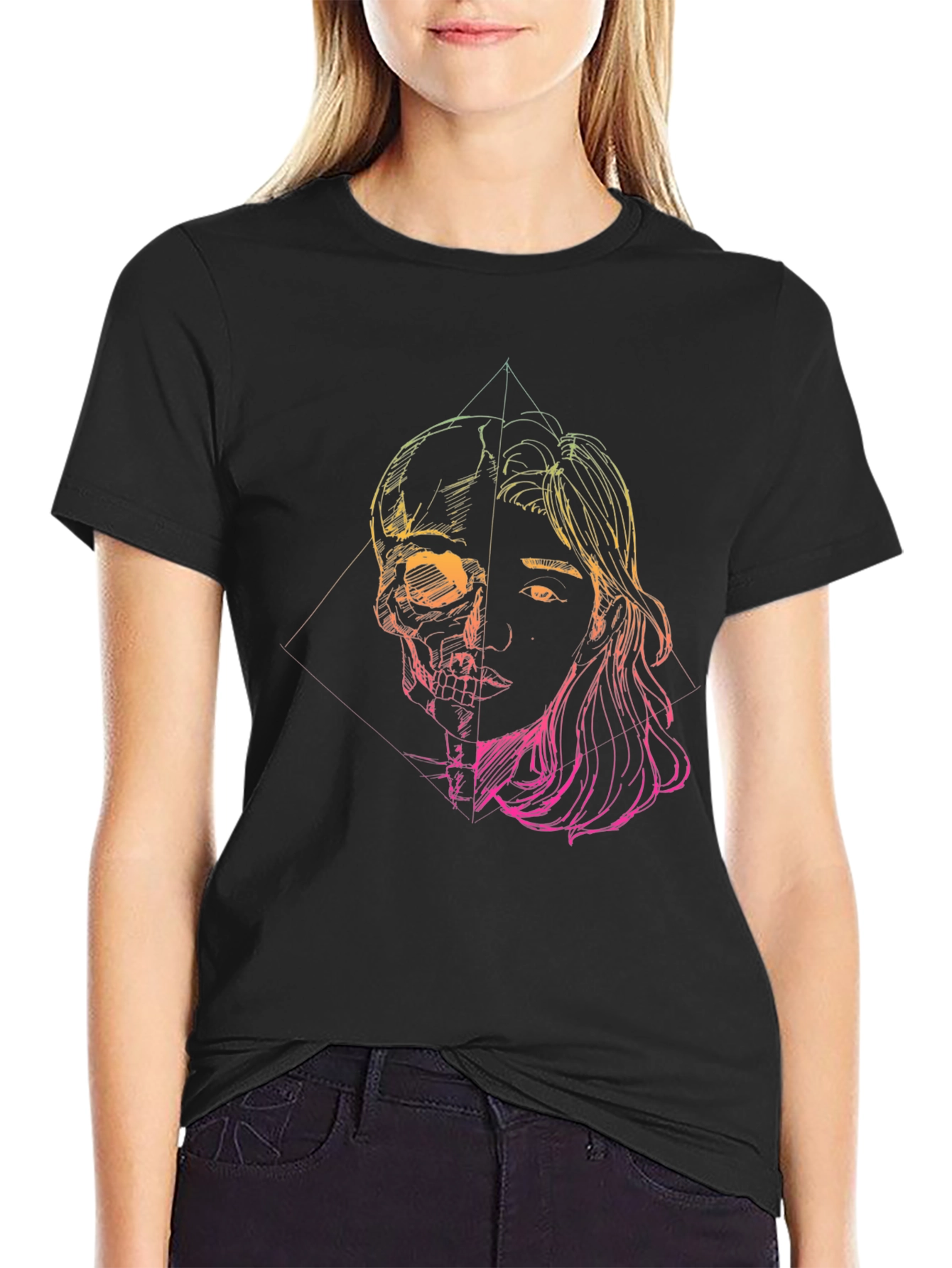 Half Skull Half Face Graphic Tee
