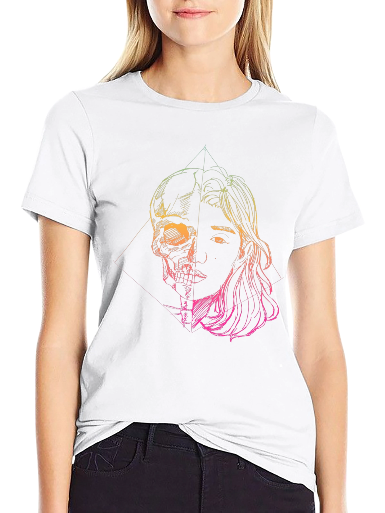 Half Skull Half Face Graphic Tee