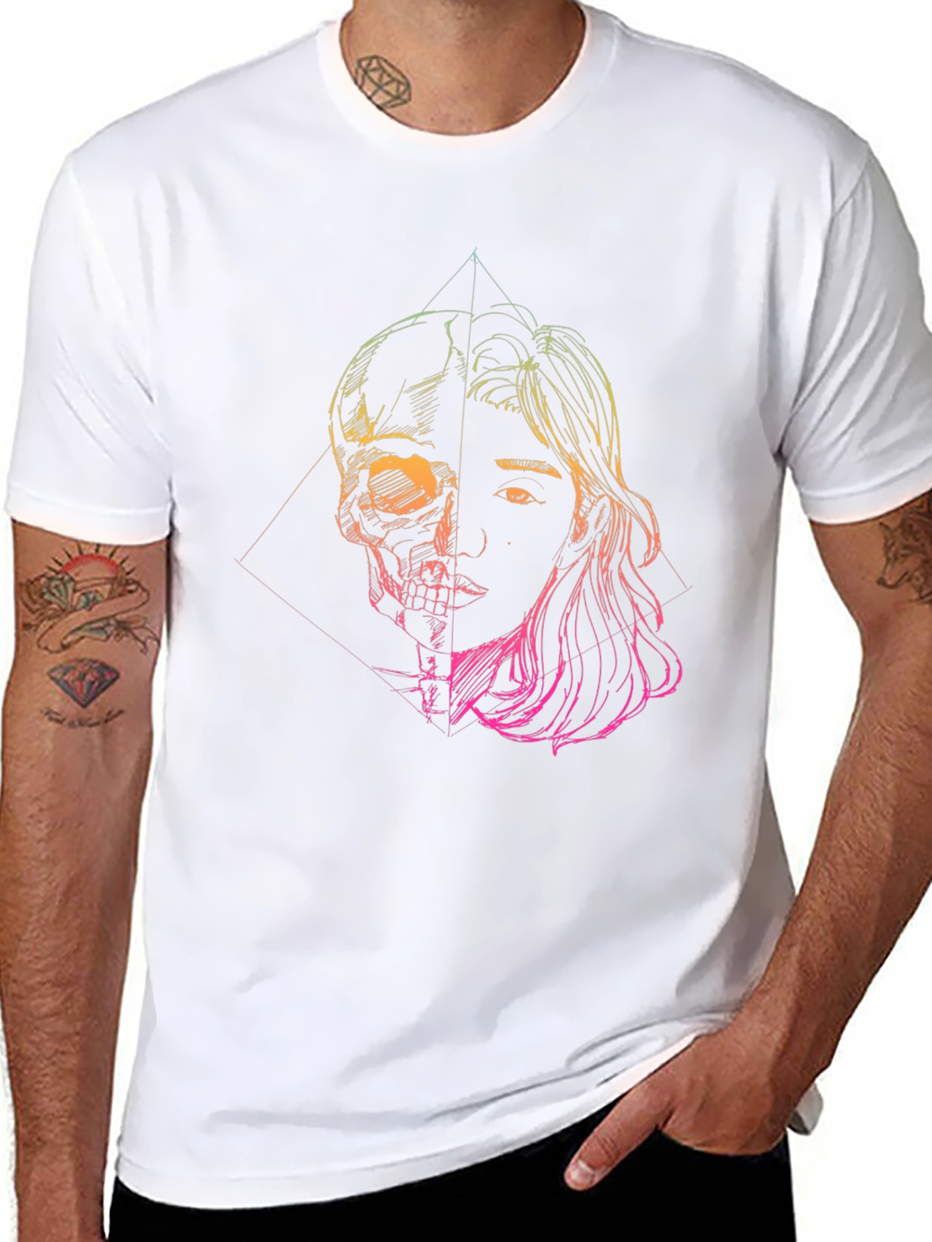 Half Skull Half Face Graphic Tee