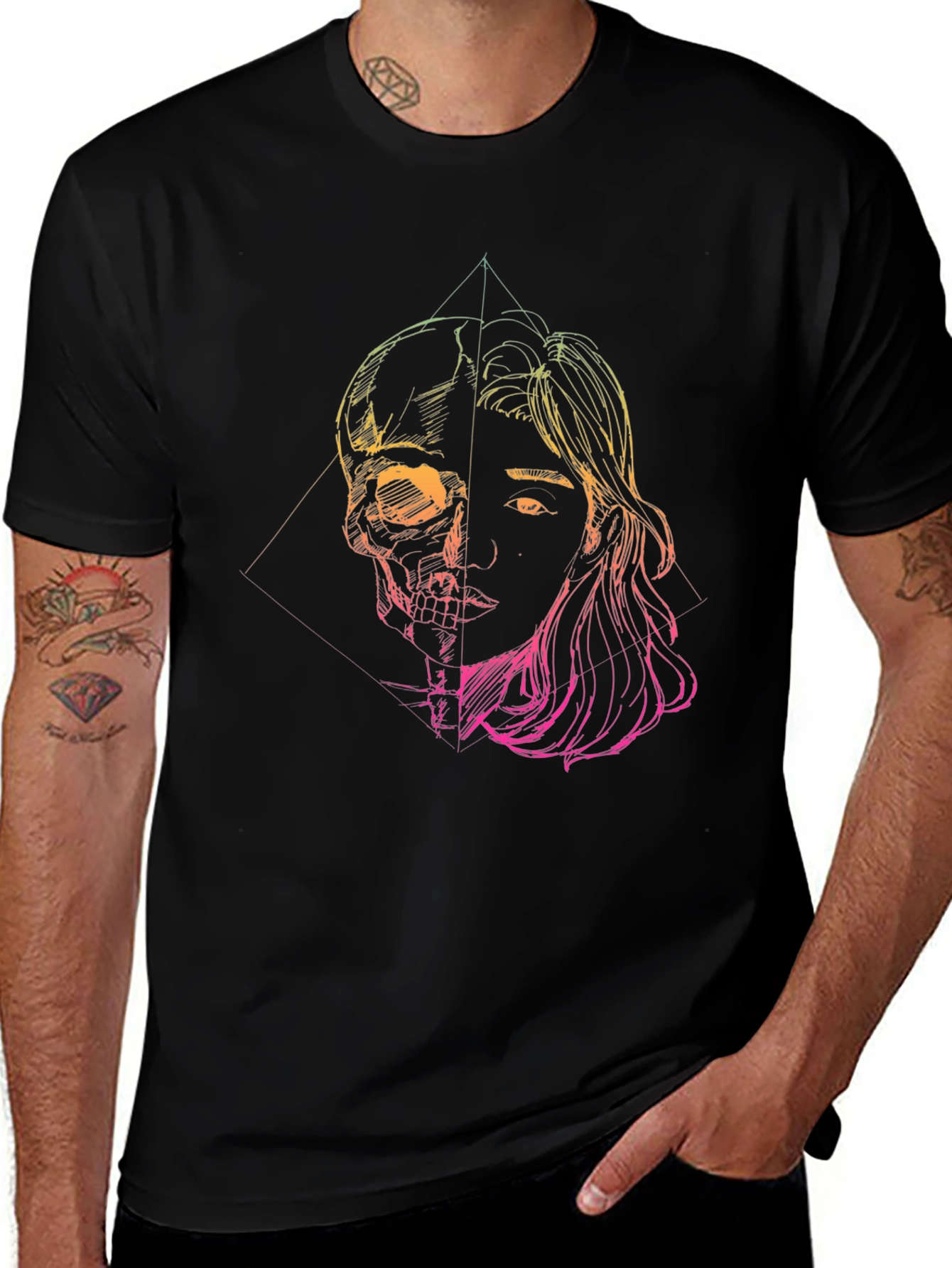 Half Skull Half Face Graphic Tee