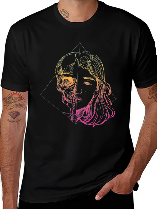 Half Skull Half Face Graphic Tee