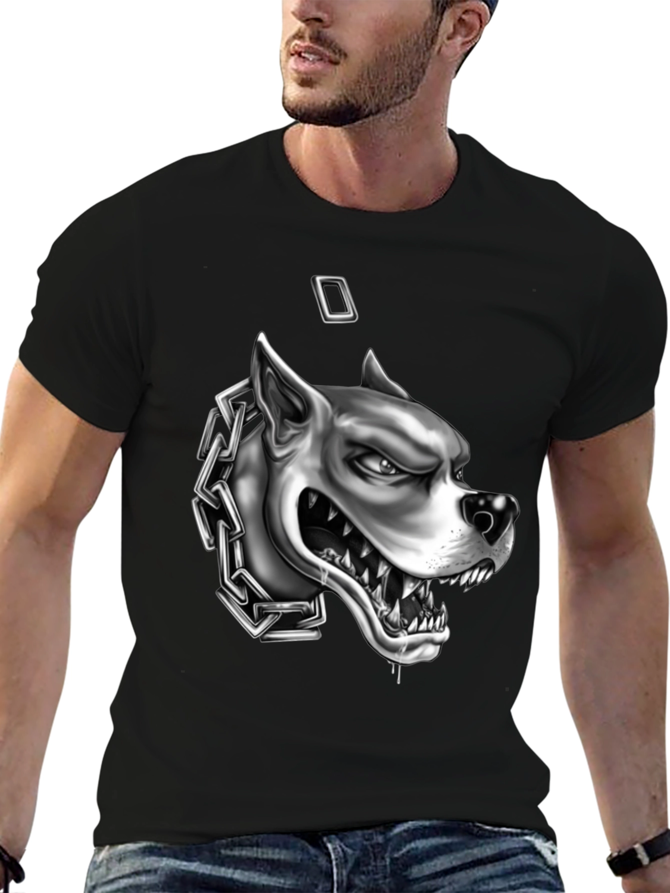 Mens Graphic Tee - Angry Dog with Chain