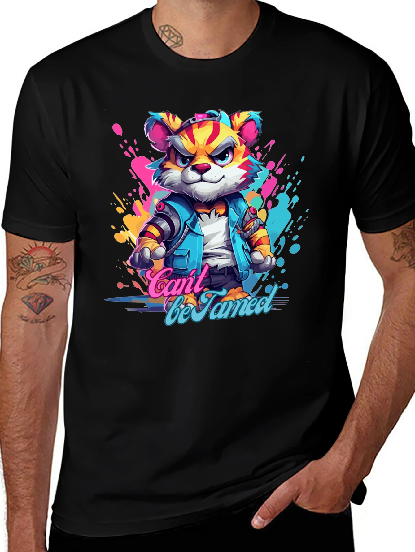 Cool Cant Be Tamed Tiger Graphic Black T-Shirt