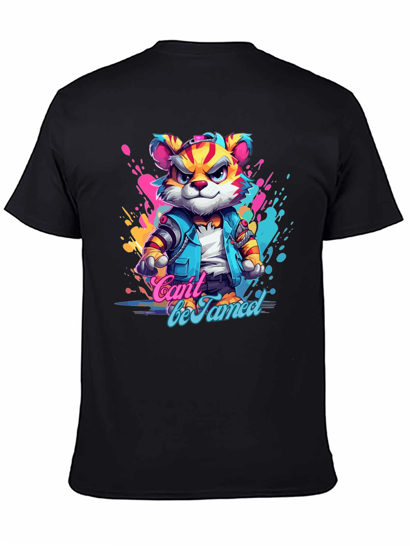 Cool Cant Be Tamed Tiger Graphic Black T-Shirt