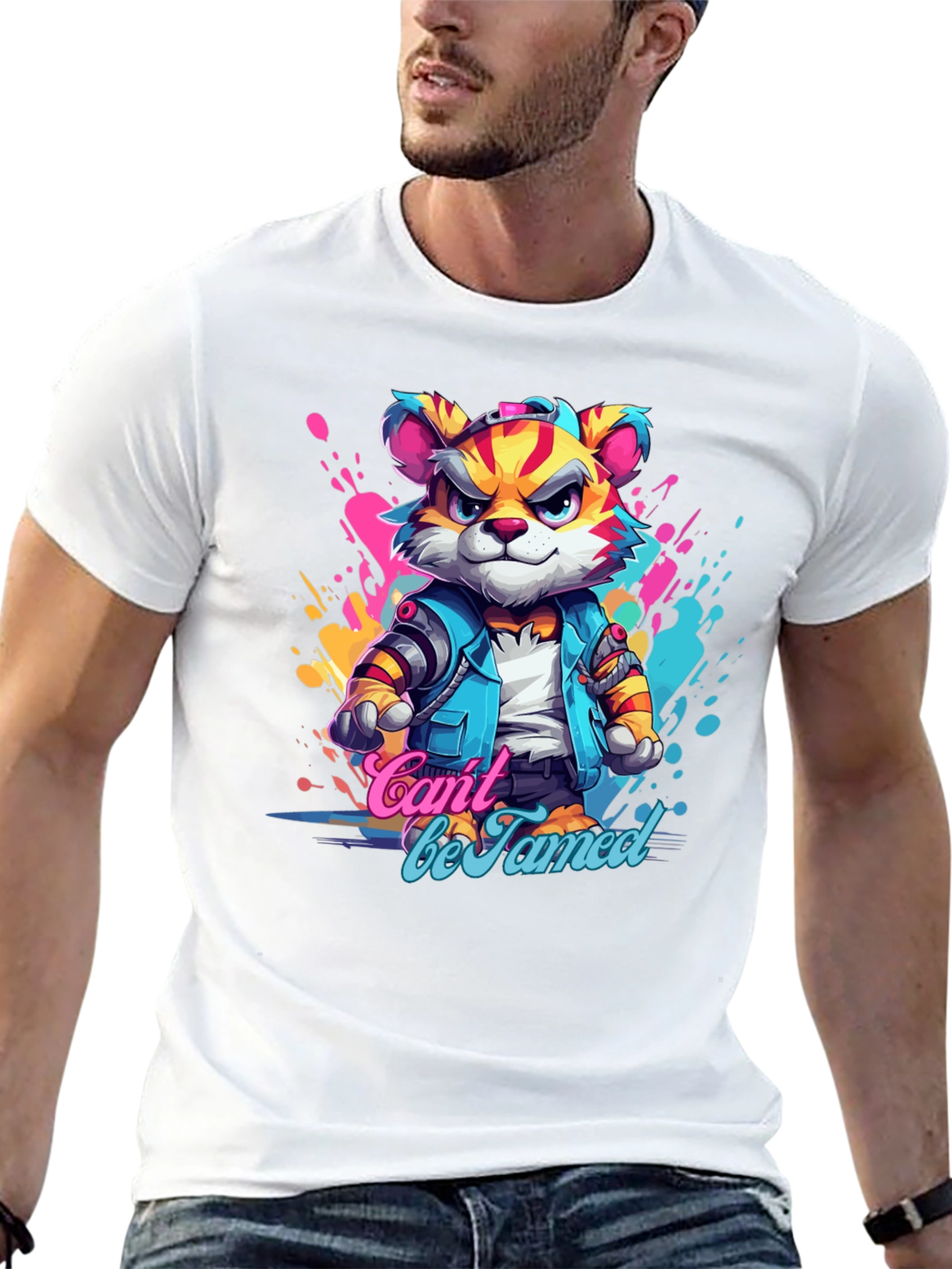 Cool Cant Be Tamed Tiger Graphic Black T-Shirt