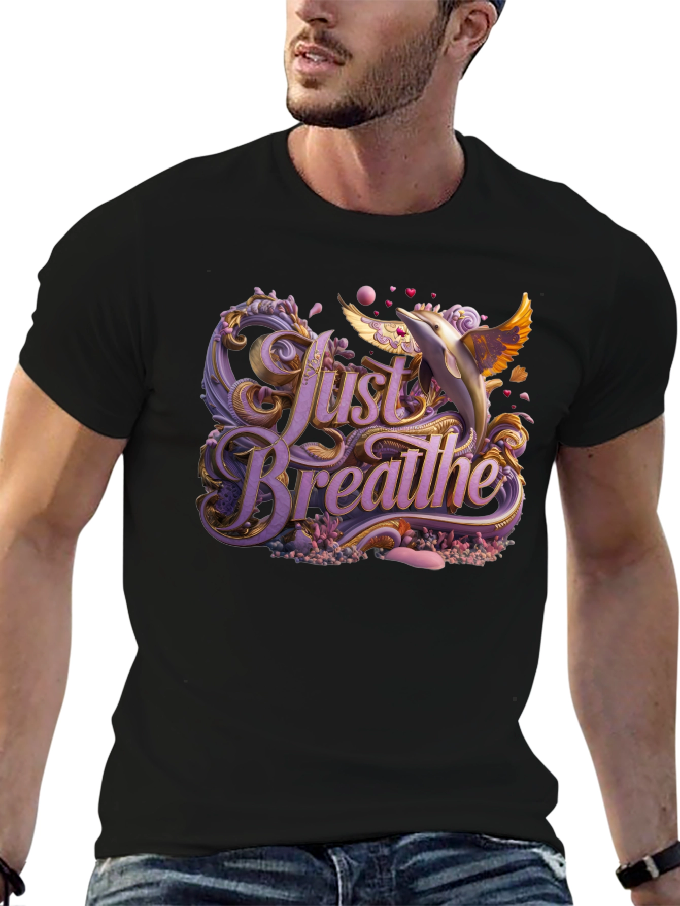 Just Breathe Graphic Tee - Dolphin Design