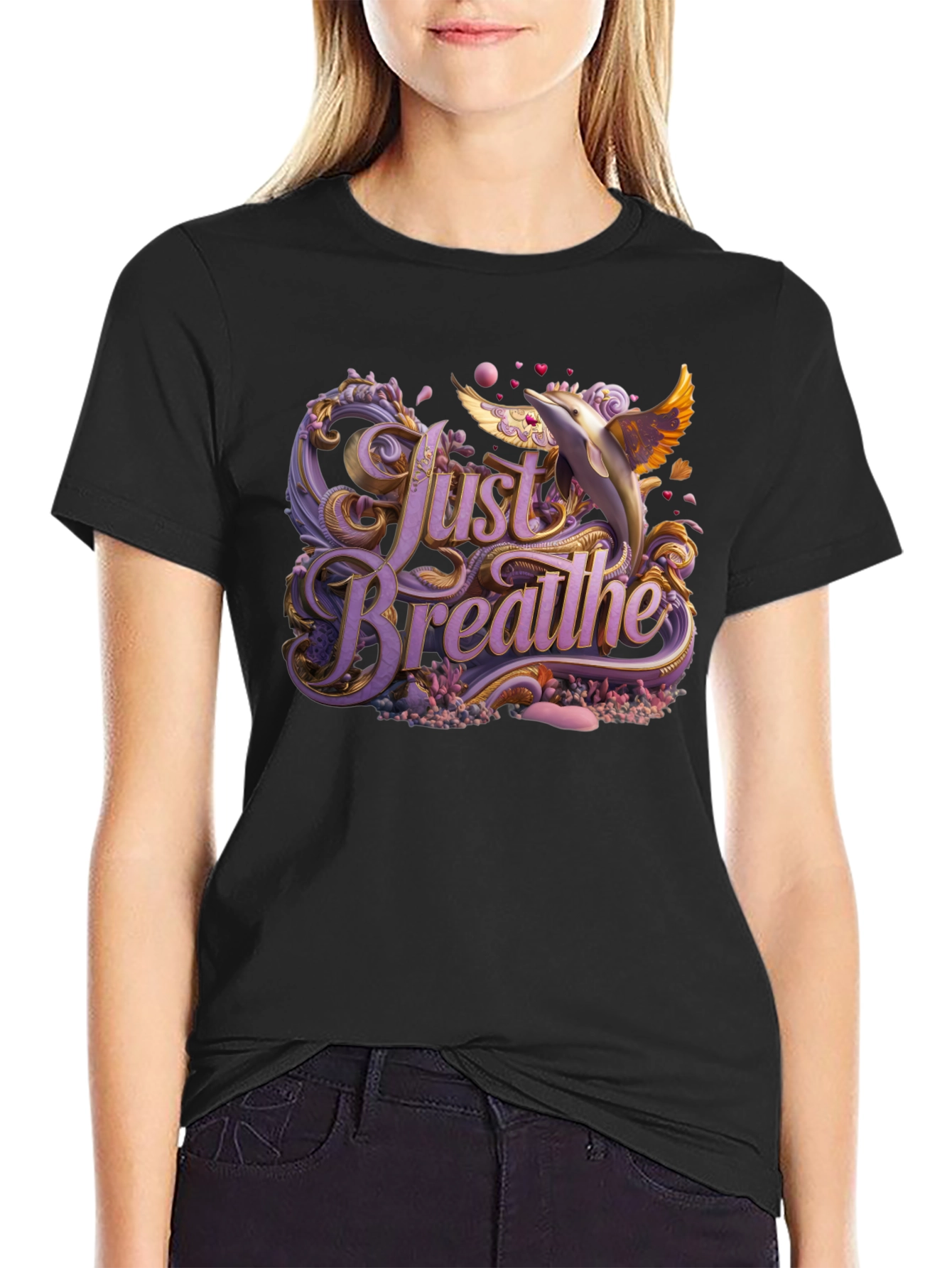 Just Breathe Graphic Tee - Dolphin Design