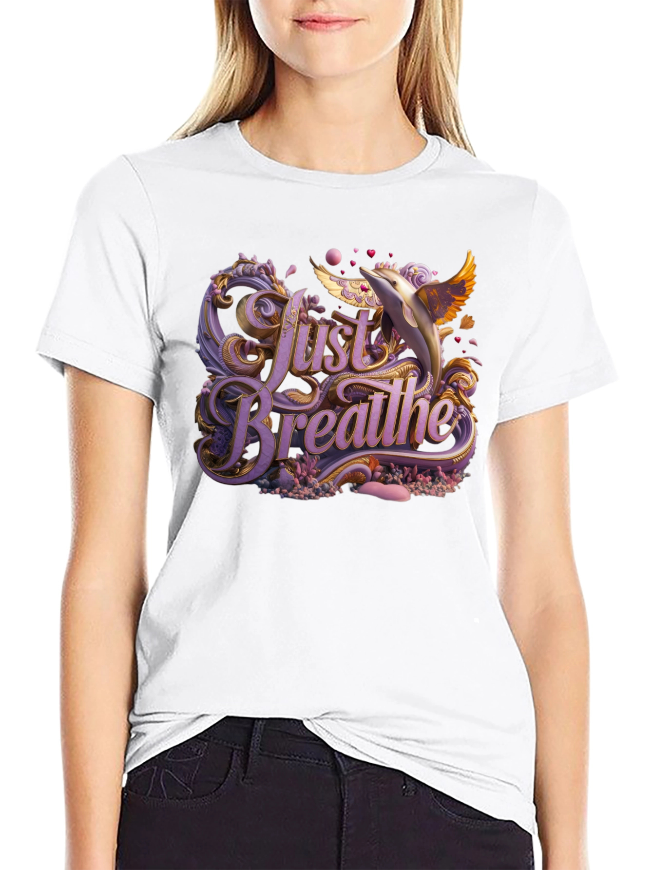 Just Breathe Graphic Tee - Dolphin Design