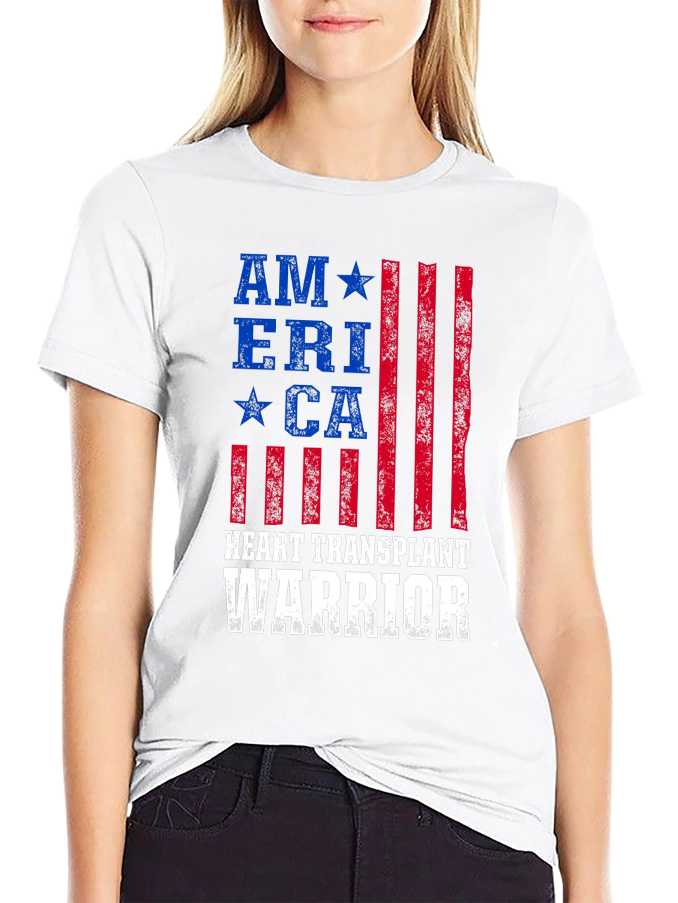 Heart Transplant Warrior American Flag Graphic T-Shirt