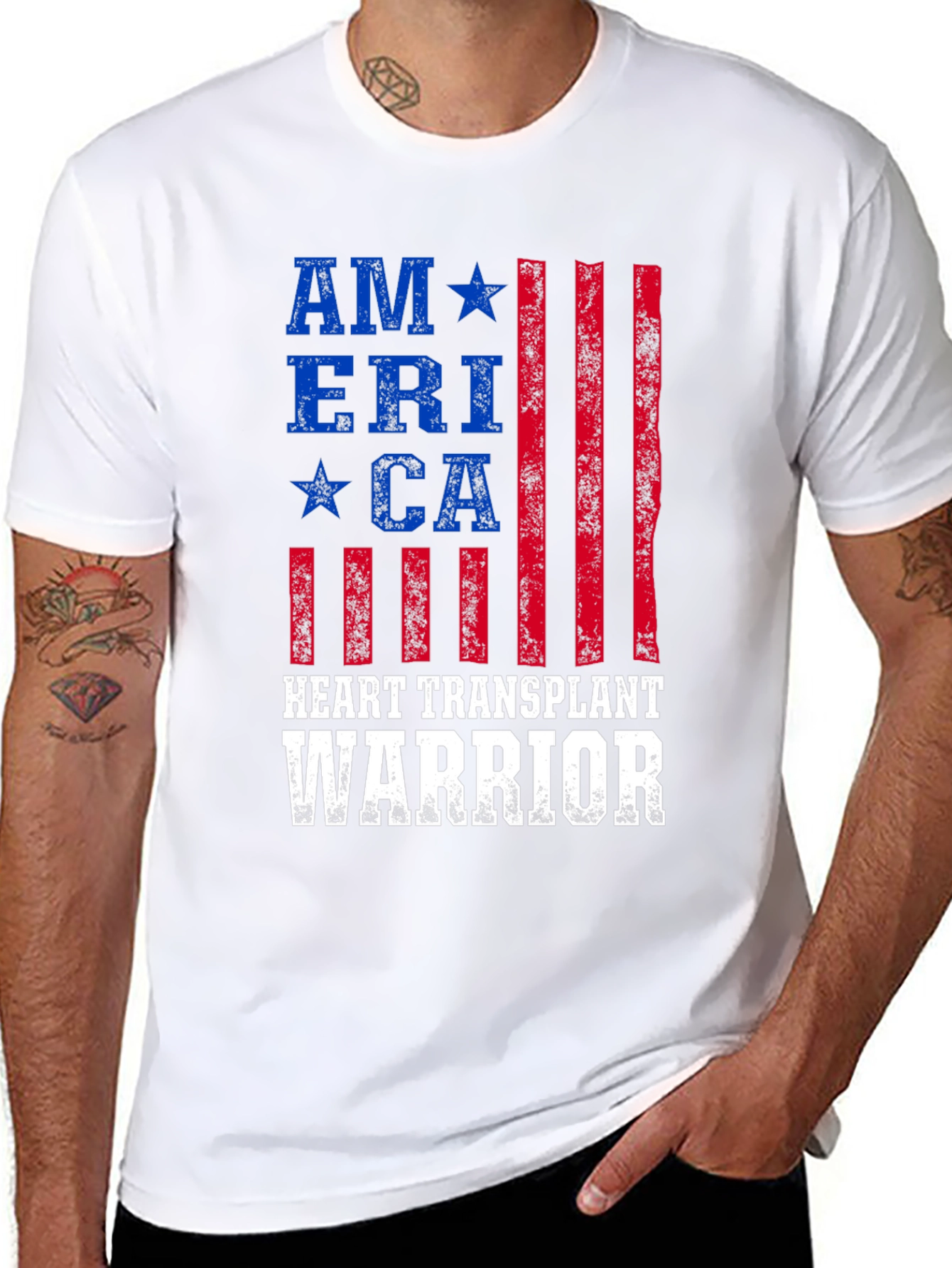 Heart Transplant Warrior American Flag Graphic T-Shirt