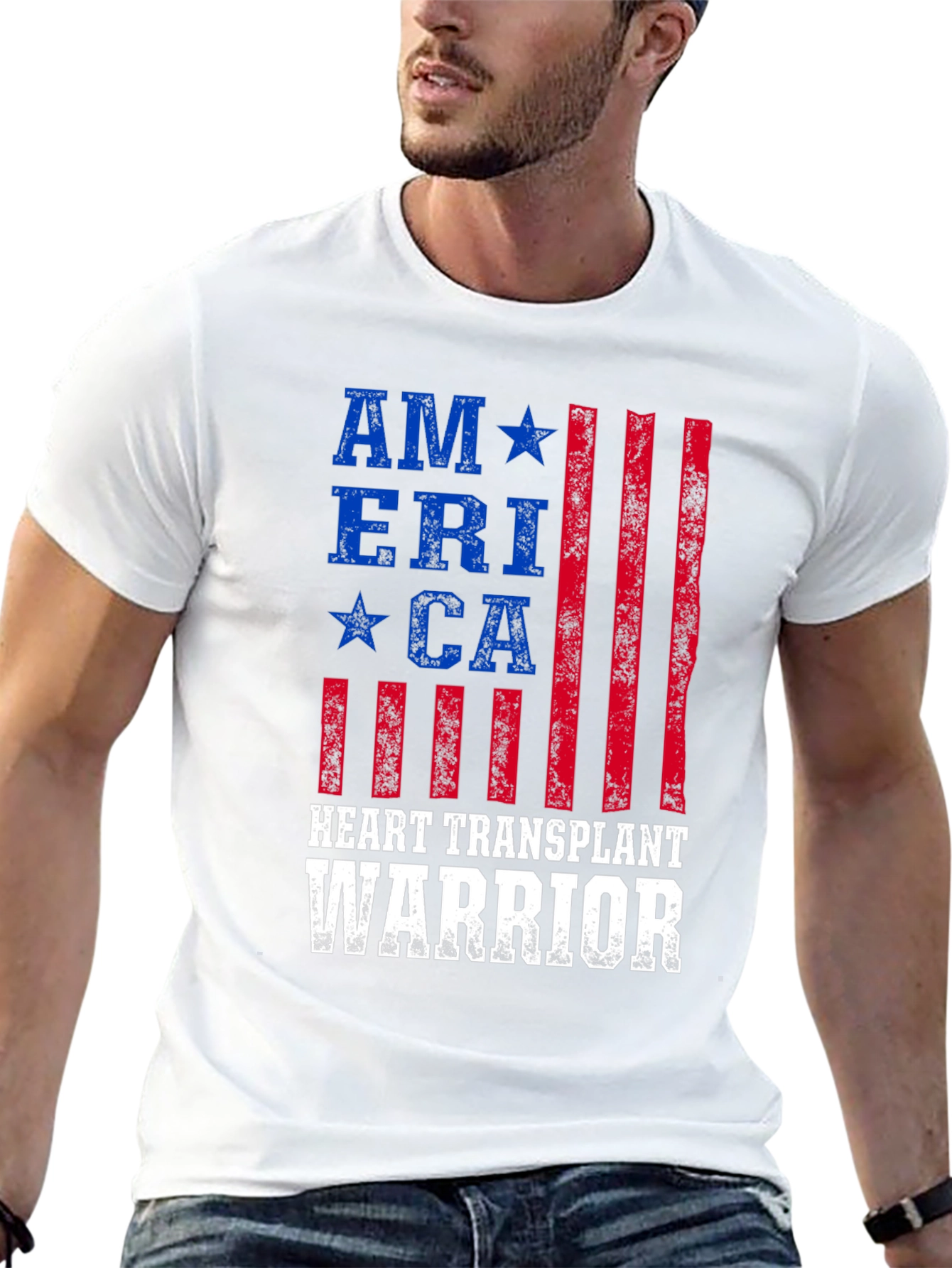Heart Transplant Warrior American Flag Graphic T-Shirt