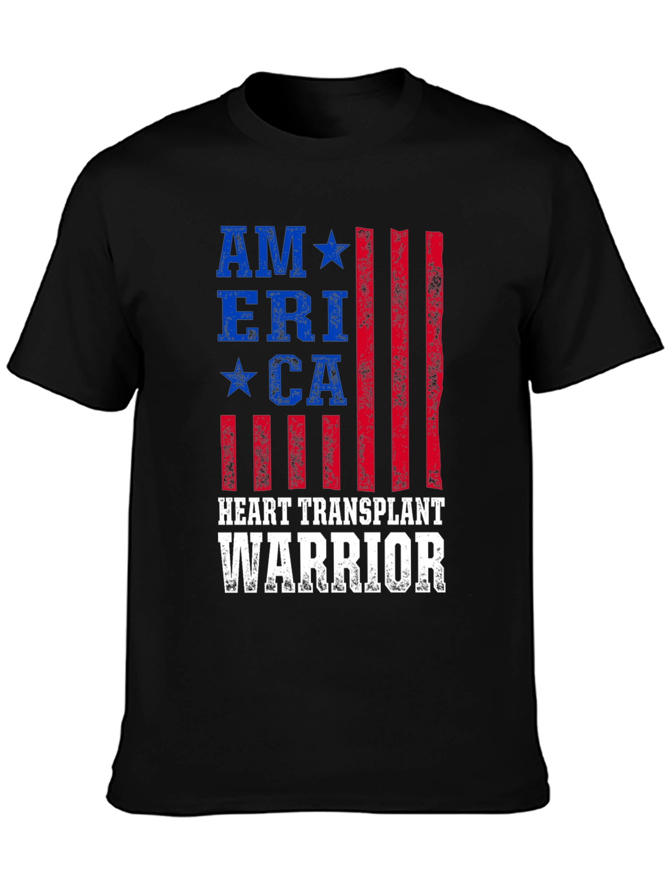 Heart Transplant Warrior American Flag Graphic T-Shirt
