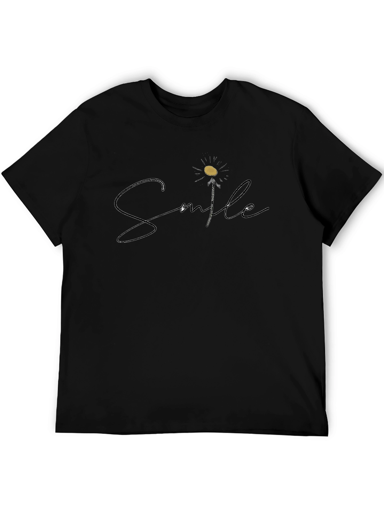 Smile Flower Graphic Black T-Shirt
