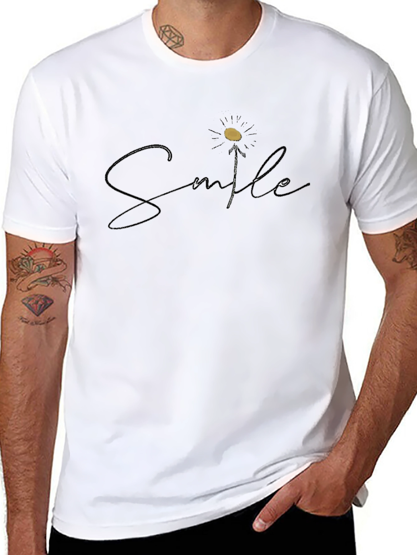 Smile Flower Graphic Black T-Shirt