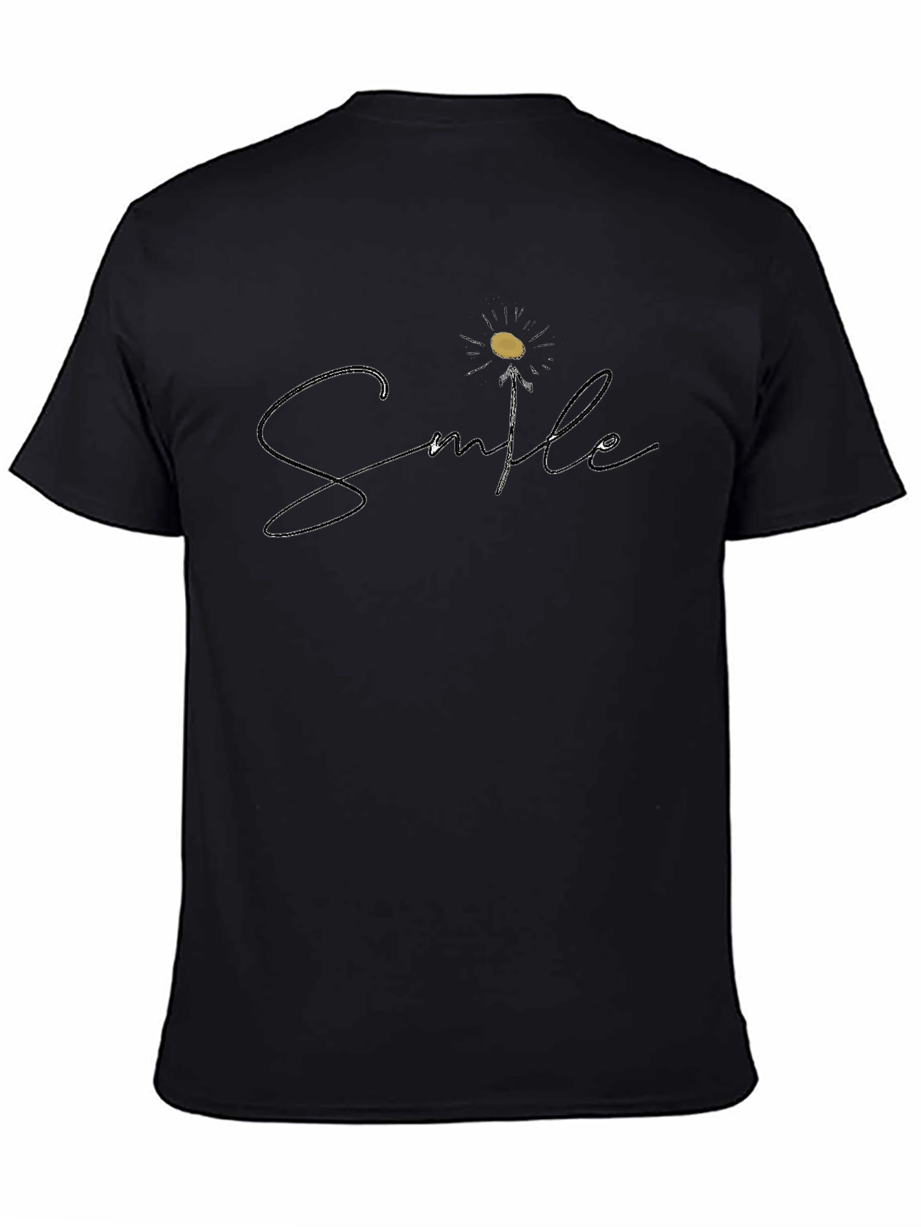 Smile Flower Graphic Black T-Shirt
