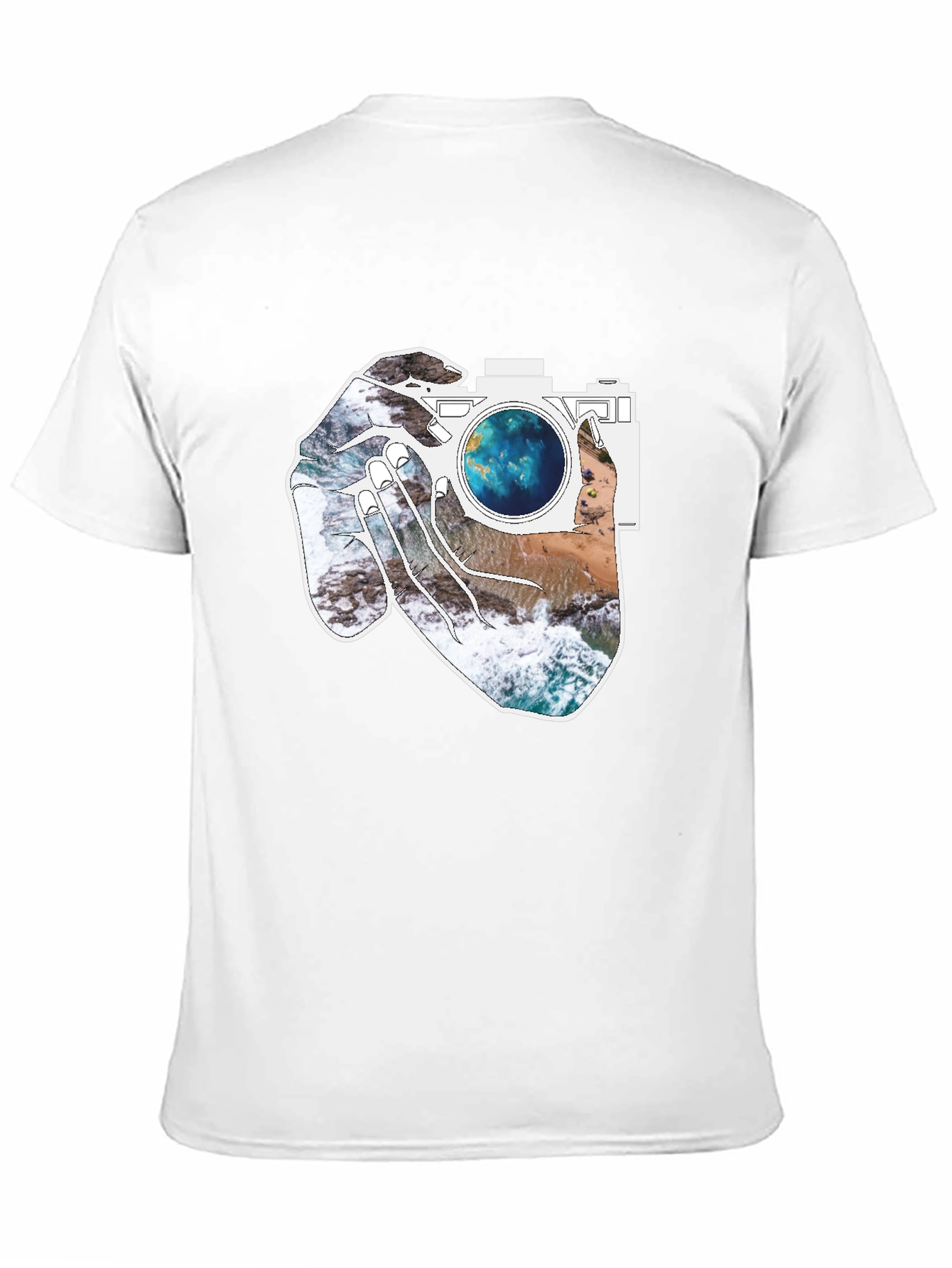 Camera Beach Scene Graphic Tee - Black