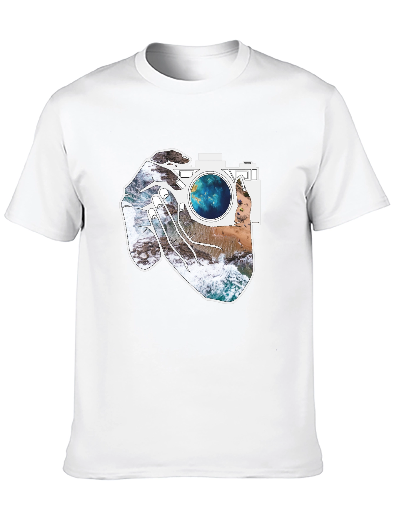 Camera Beach Scene Graphic Tee - Black