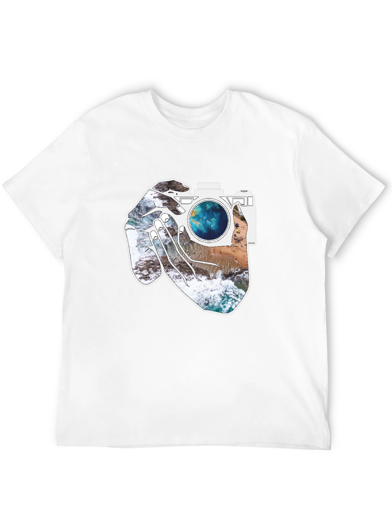 Camera Beach Scene Graphic Tee - Black