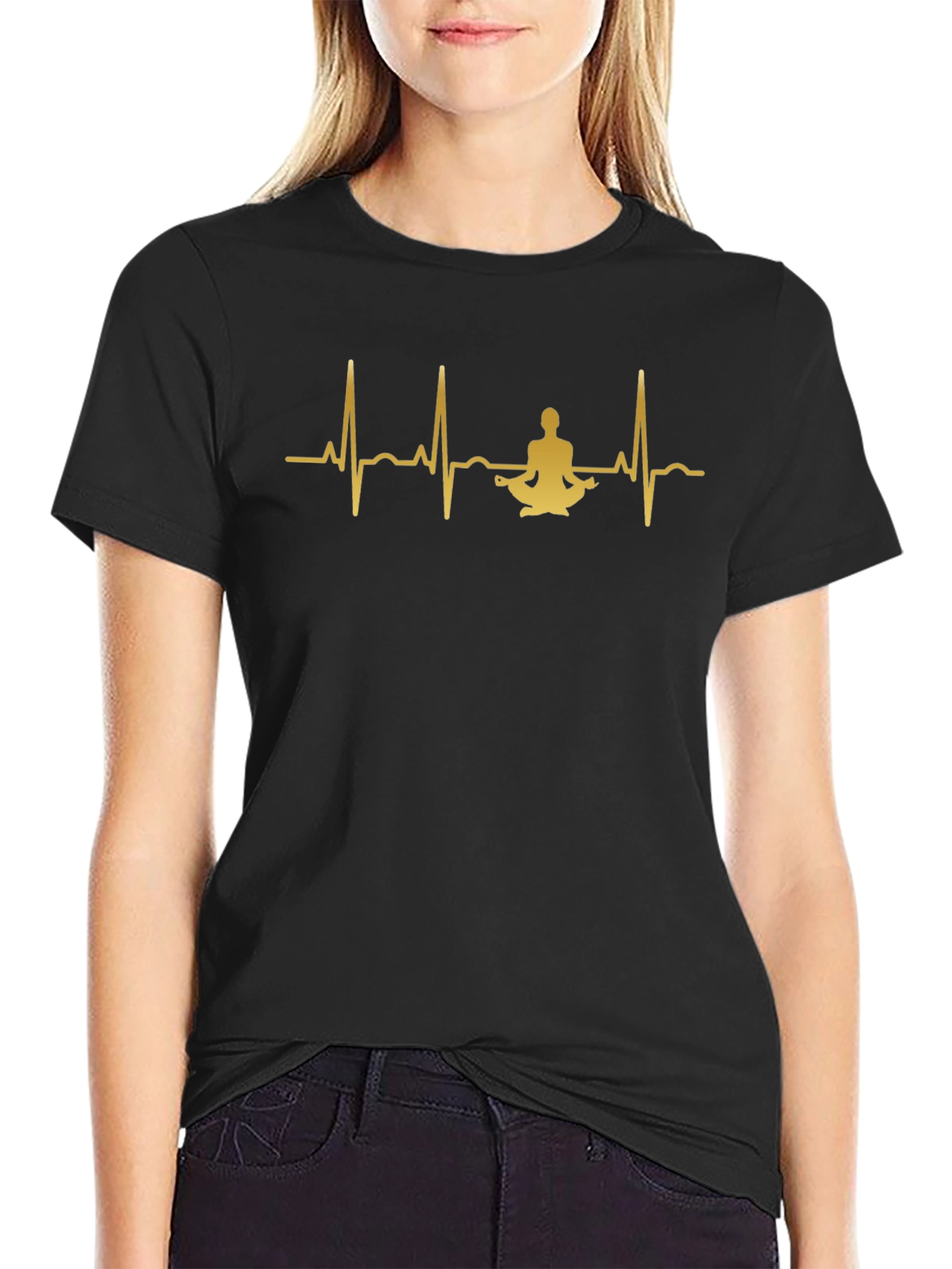 Yoga Heartbeat Black T-Shirt - Meditate in Style