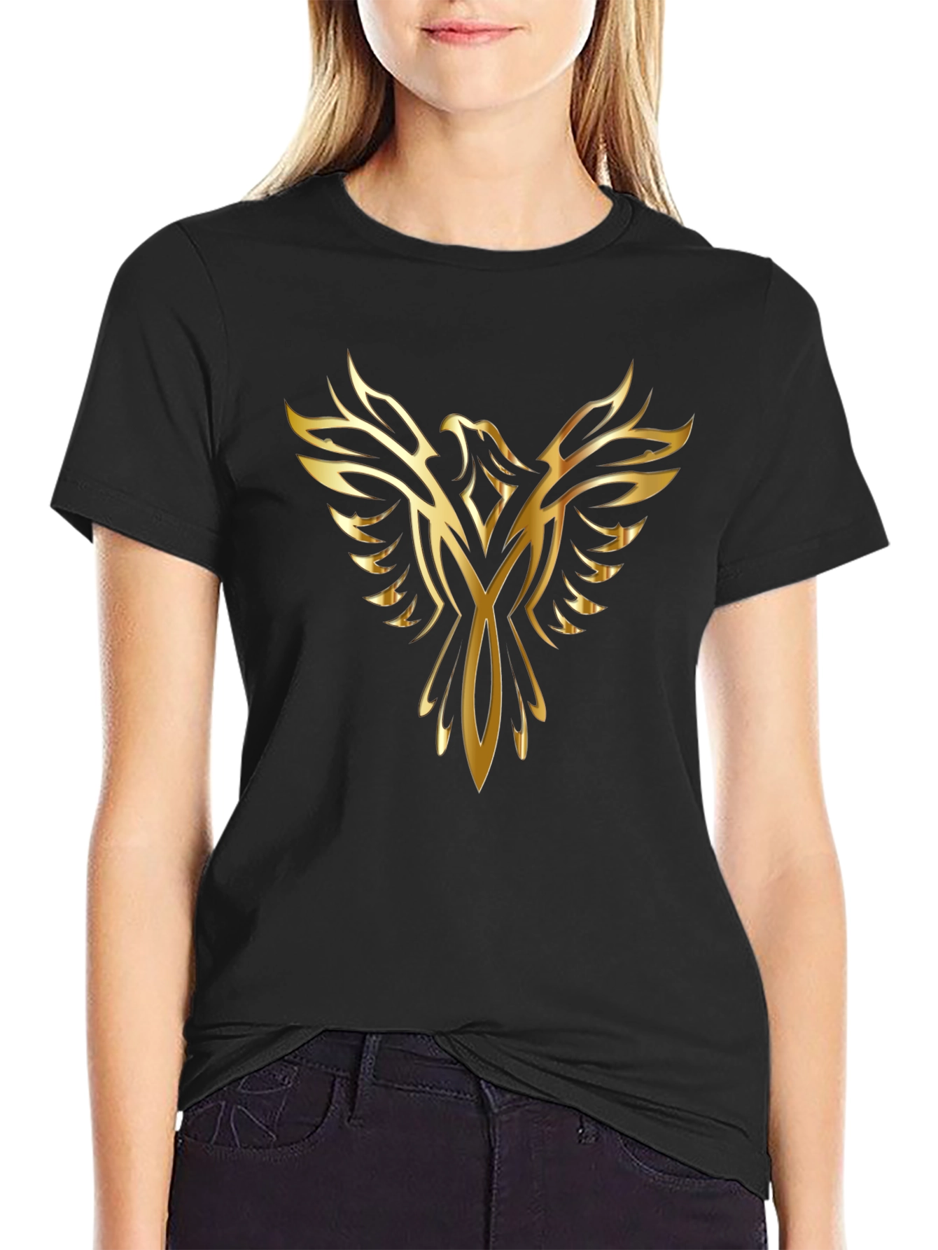 Mens Black T-Shirt with Golden Phoenix Design