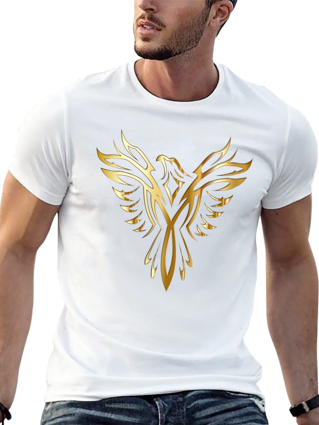 Mens Black T-Shirt with Golden Phoenix Design