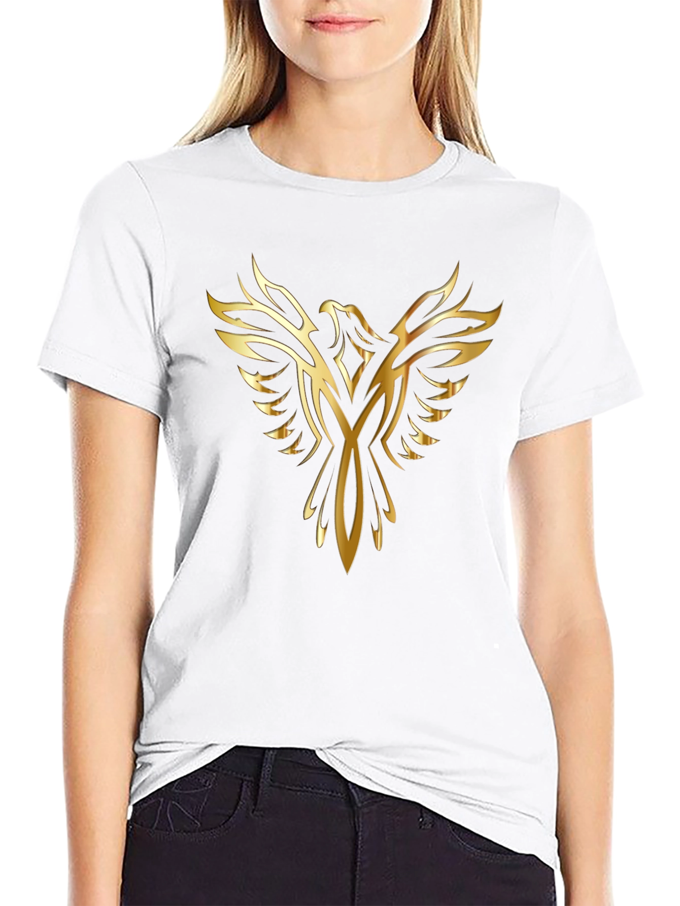 Mens Black T-Shirt with Golden Phoenix Design