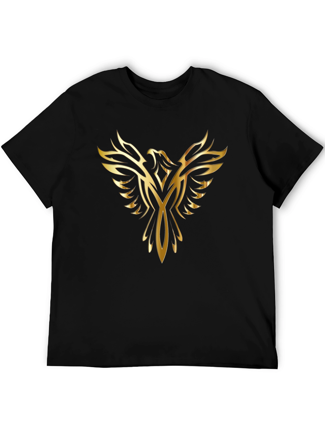 Mens Black T-Shirt with Golden Phoenix Design