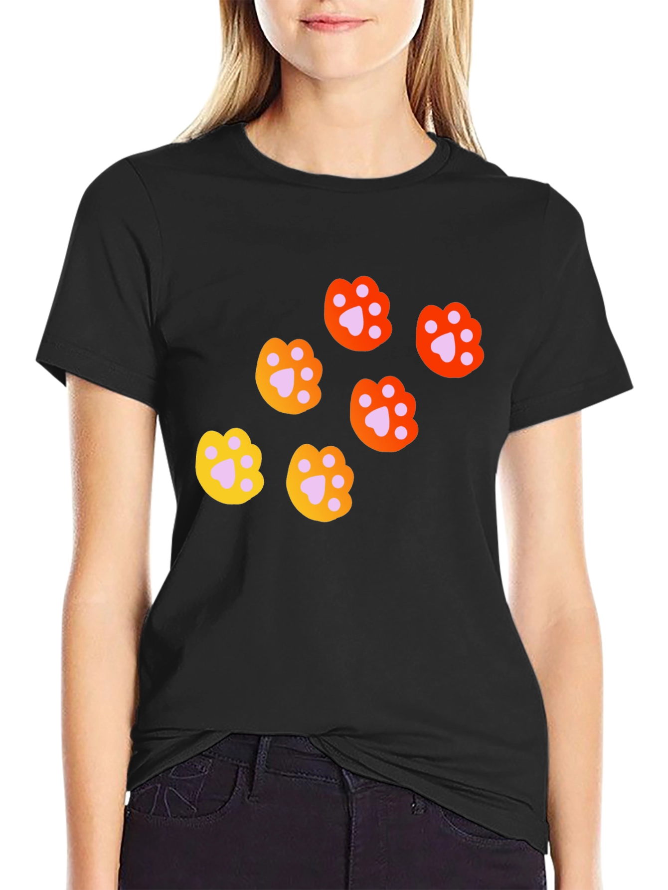 Cute Paw Print Graphic T-Shirt - Casual Style