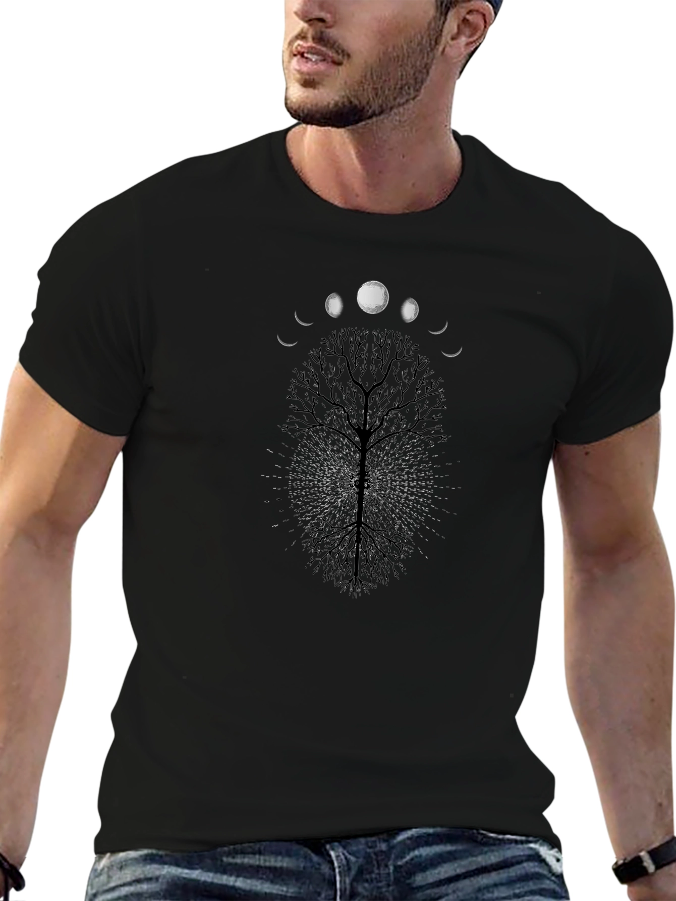 Lunar Tree Graphic Tee - Black Cotton Blend