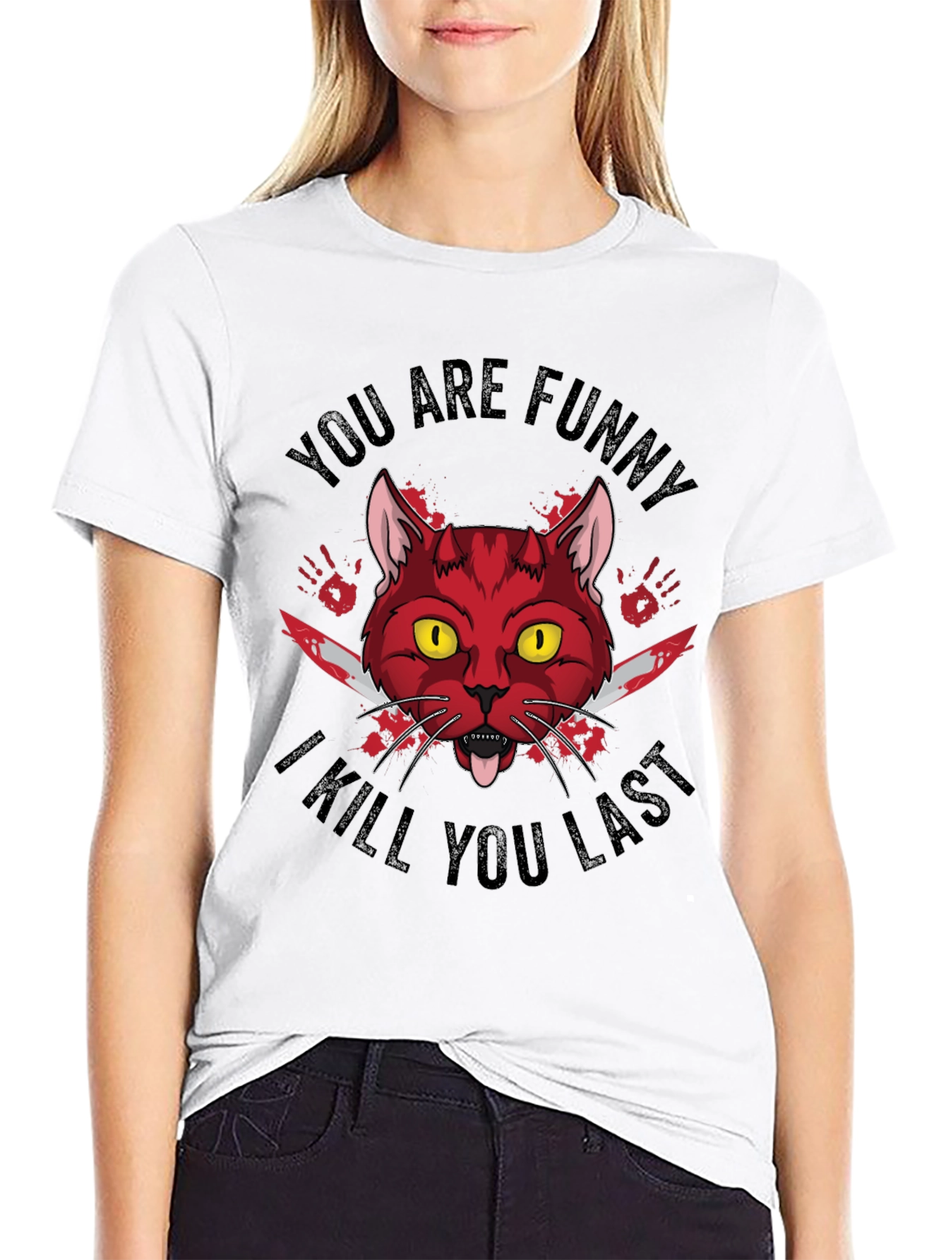 Funny Horror Cat Graphic T-Shirt