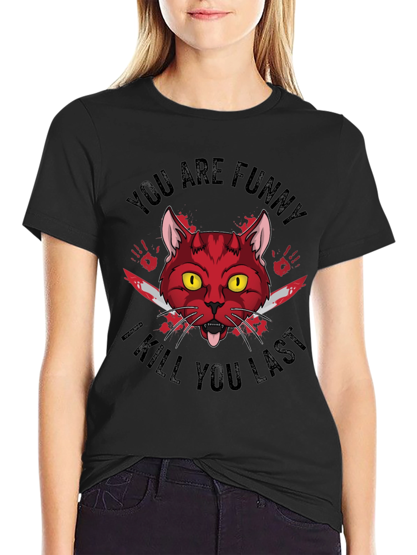 Funny Horror Cat Graphic T-Shirt