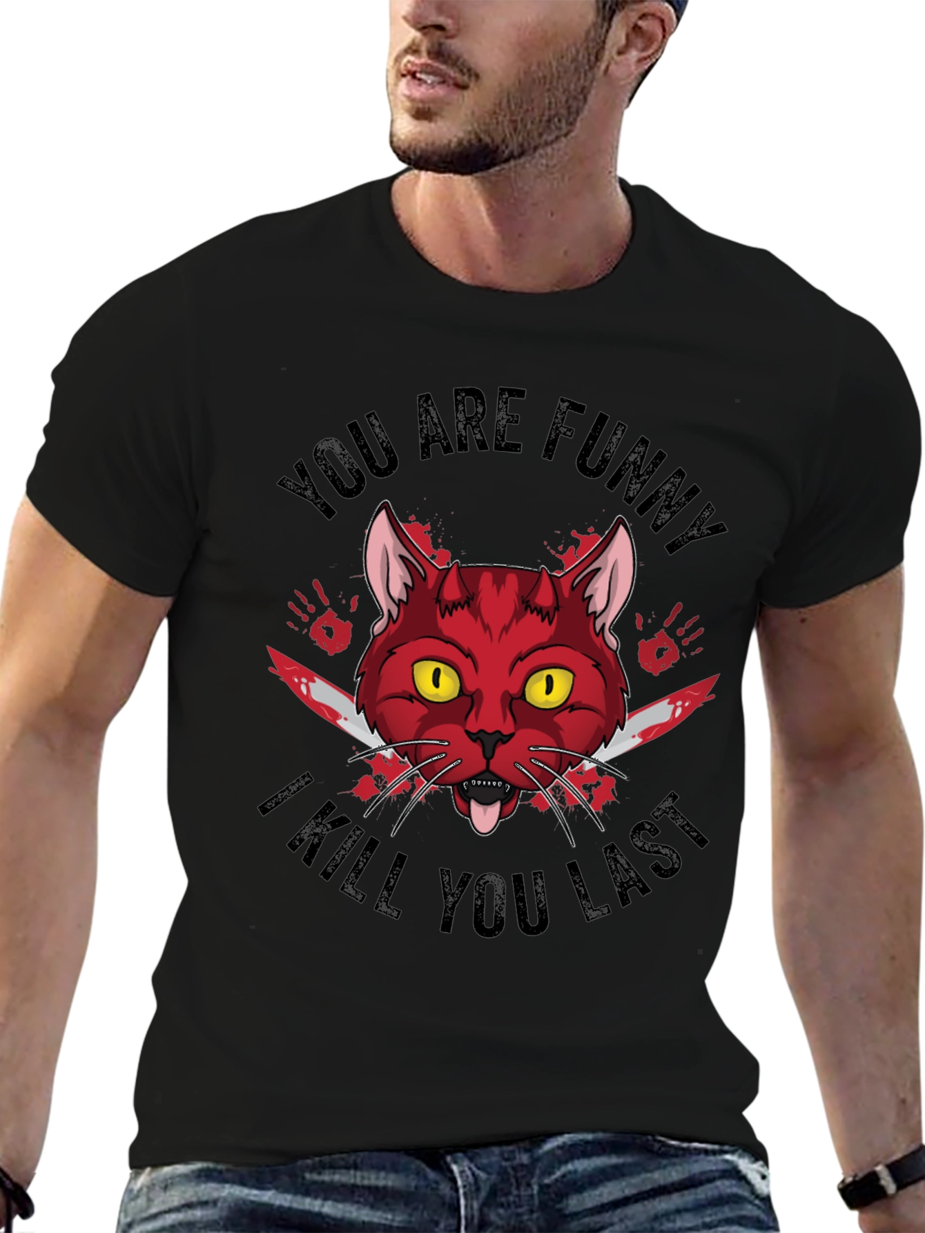 Funny Horror Cat Graphic T-Shirt