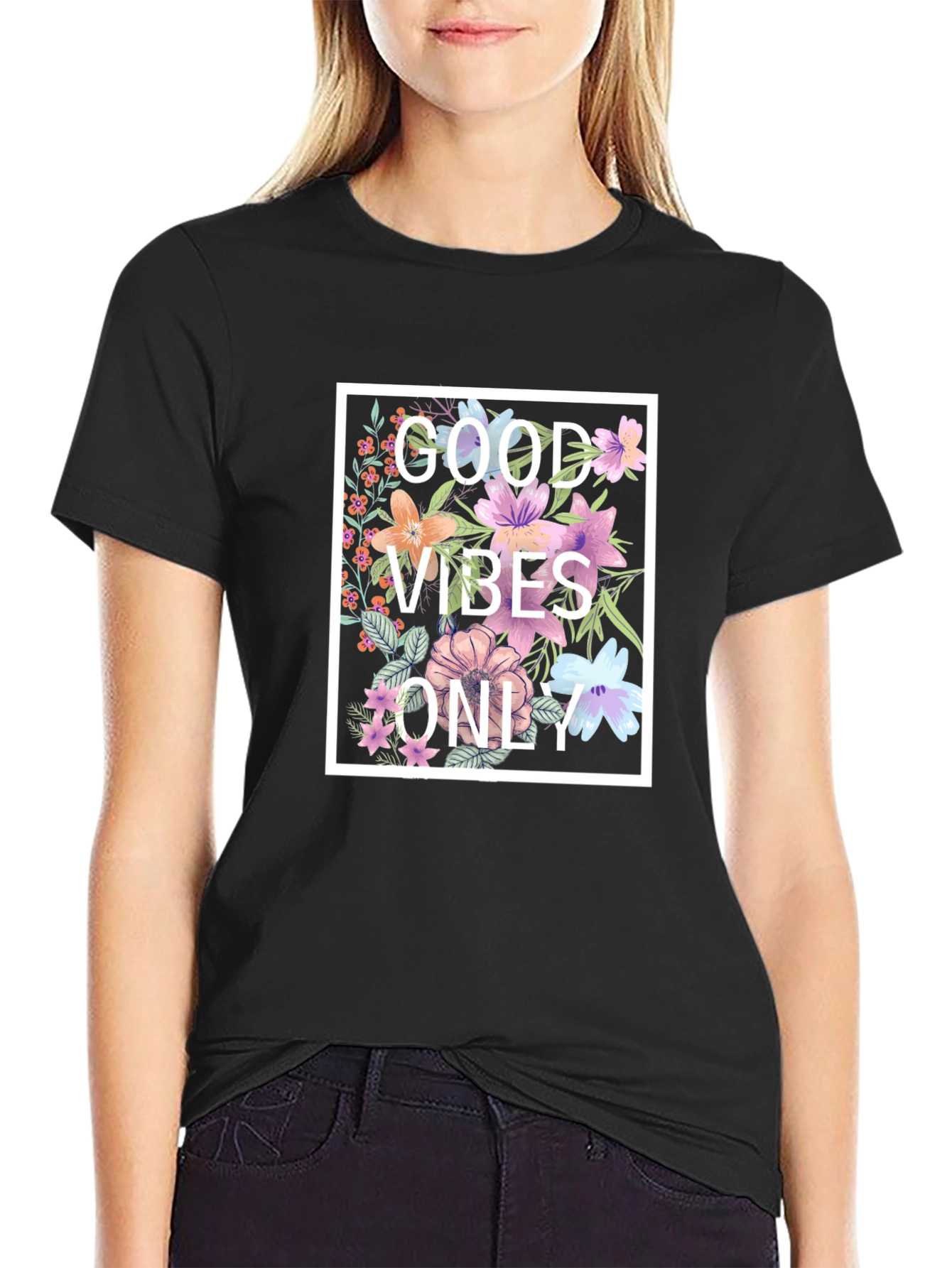 Floral Good Vibes Only Graphic T-Shirt