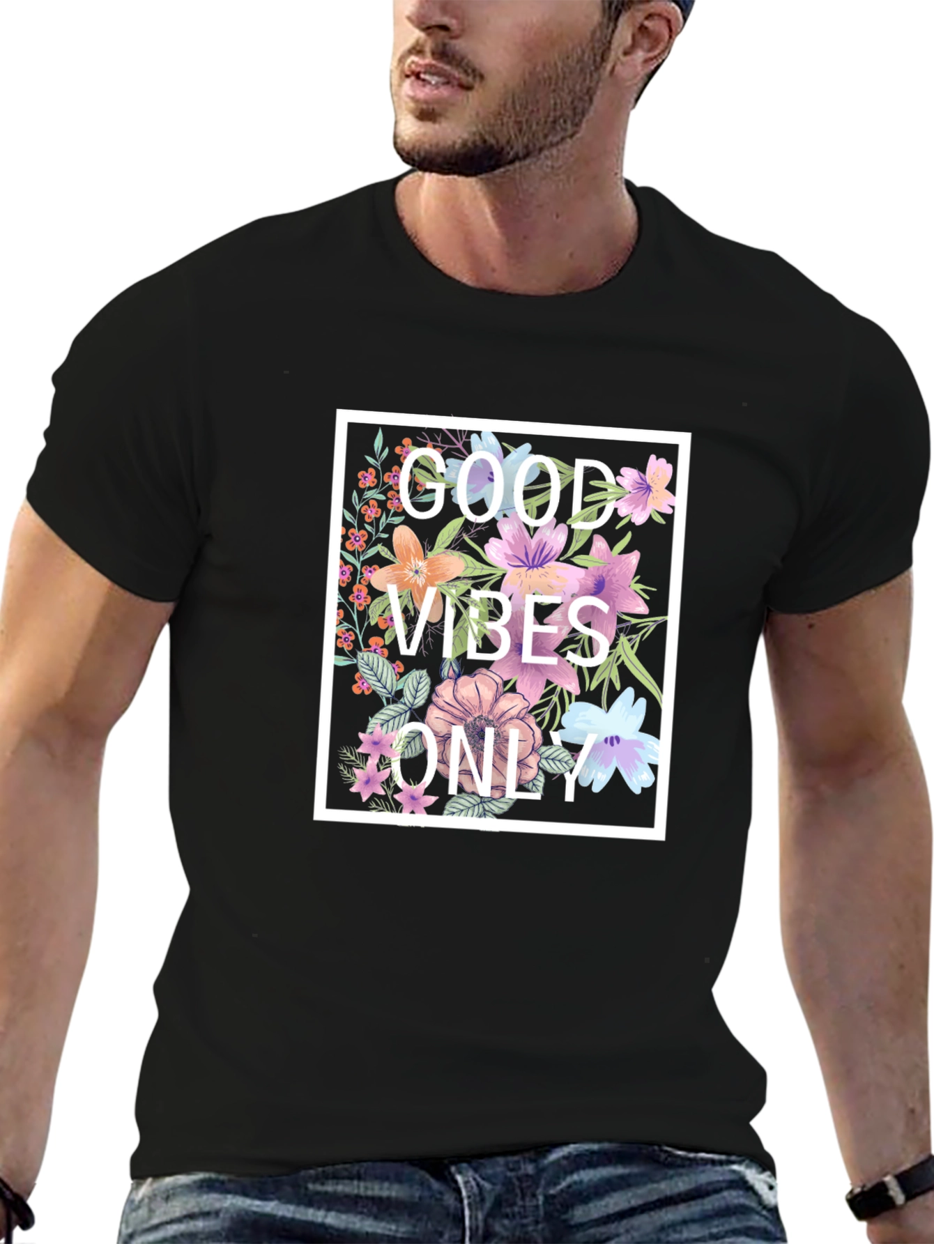 Floral Good Vibes Only Graphic T-Shirt