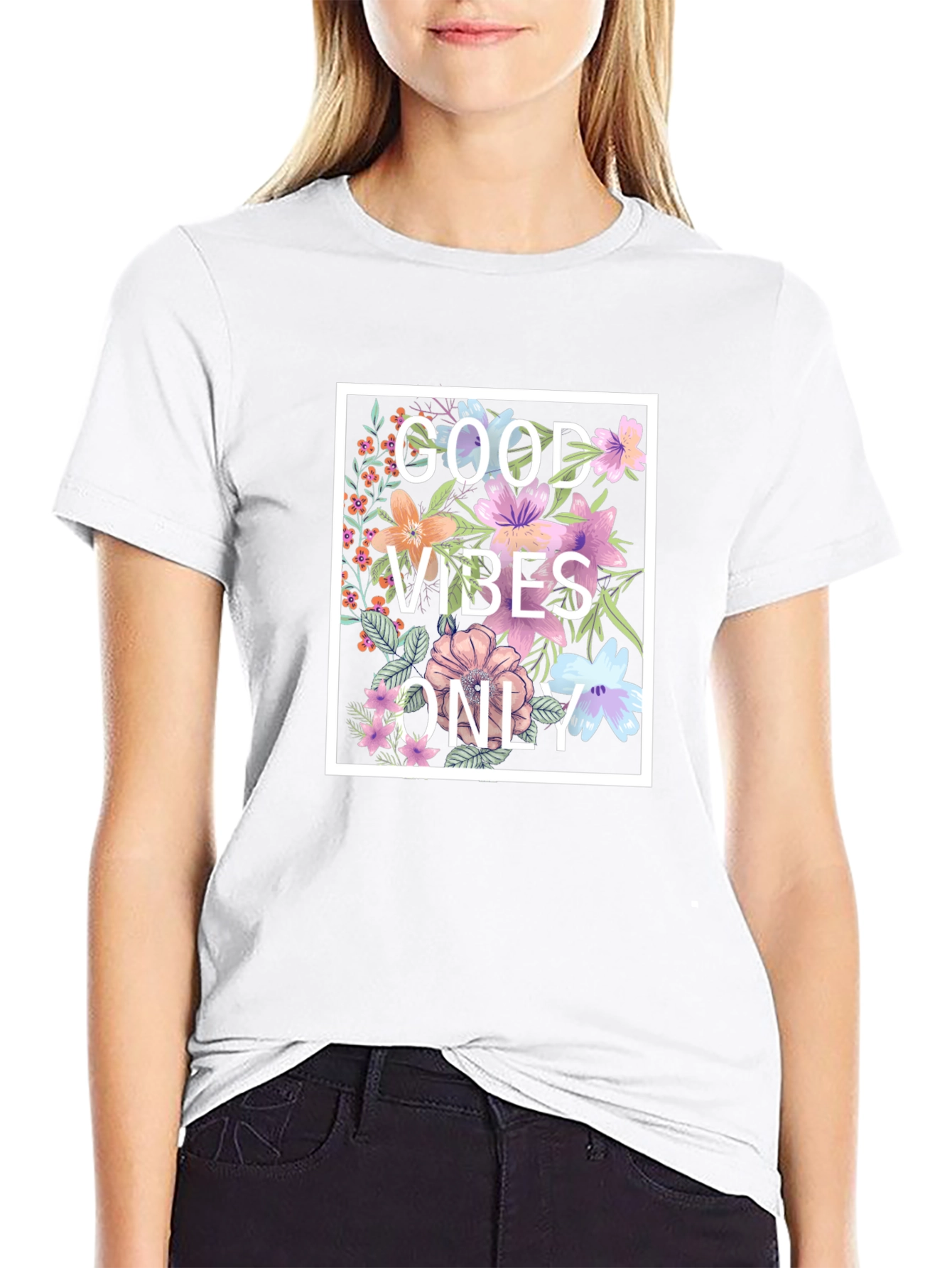 Floral Good Vibes Only Graphic T-Shirt