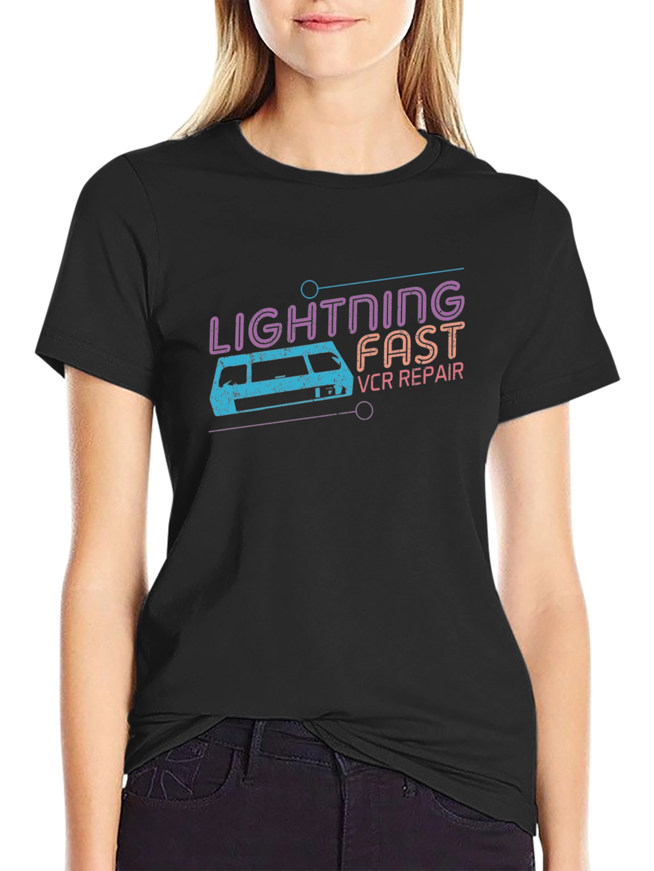 Lightning Fast VCR Repair T-Shirt - Retro 80s Style
