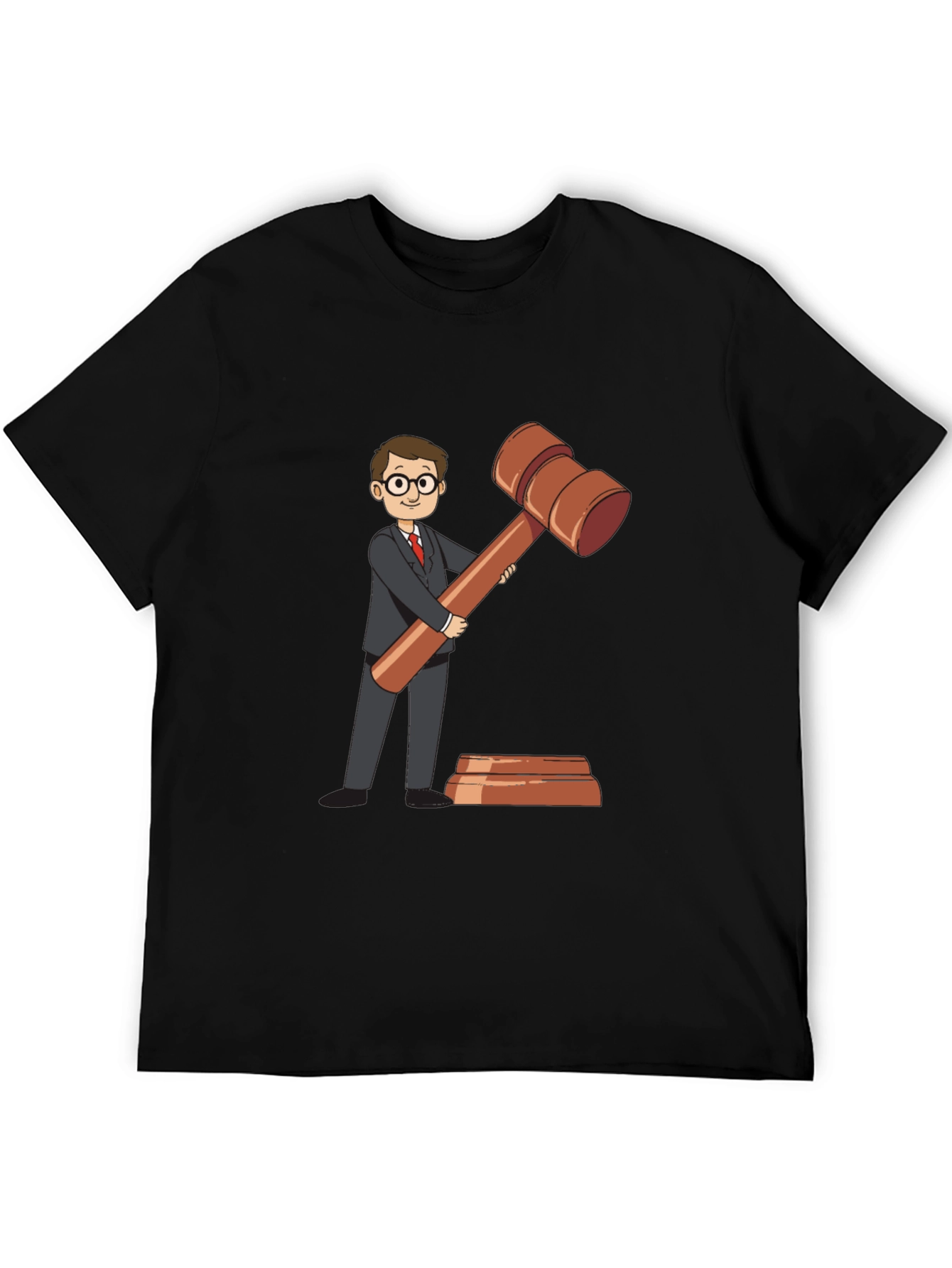 Cartoon Judge Gavel Black T-Shirt