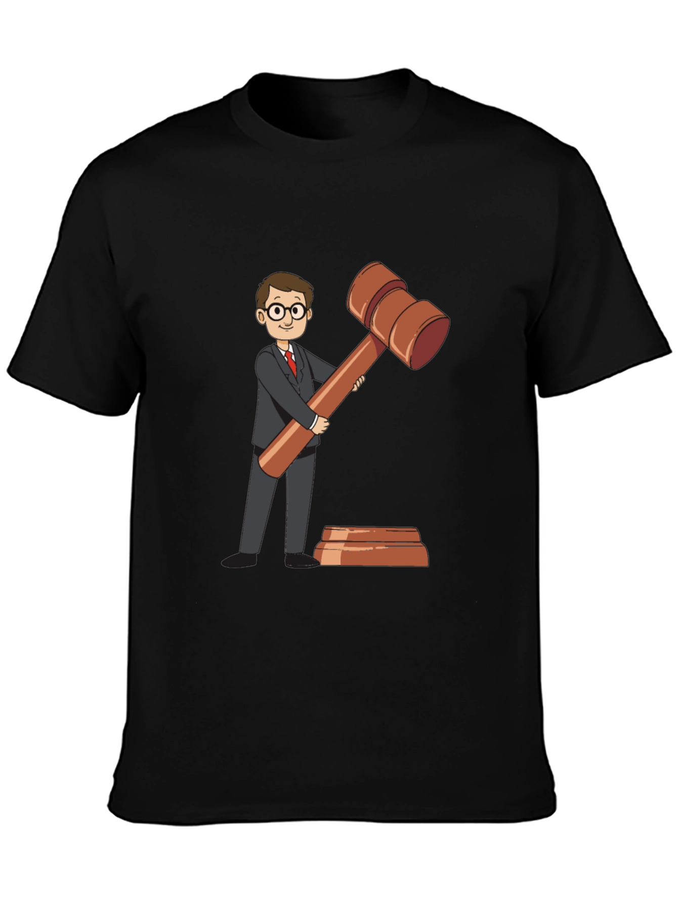 Cartoon Judge Gavel Black T-Shirt
