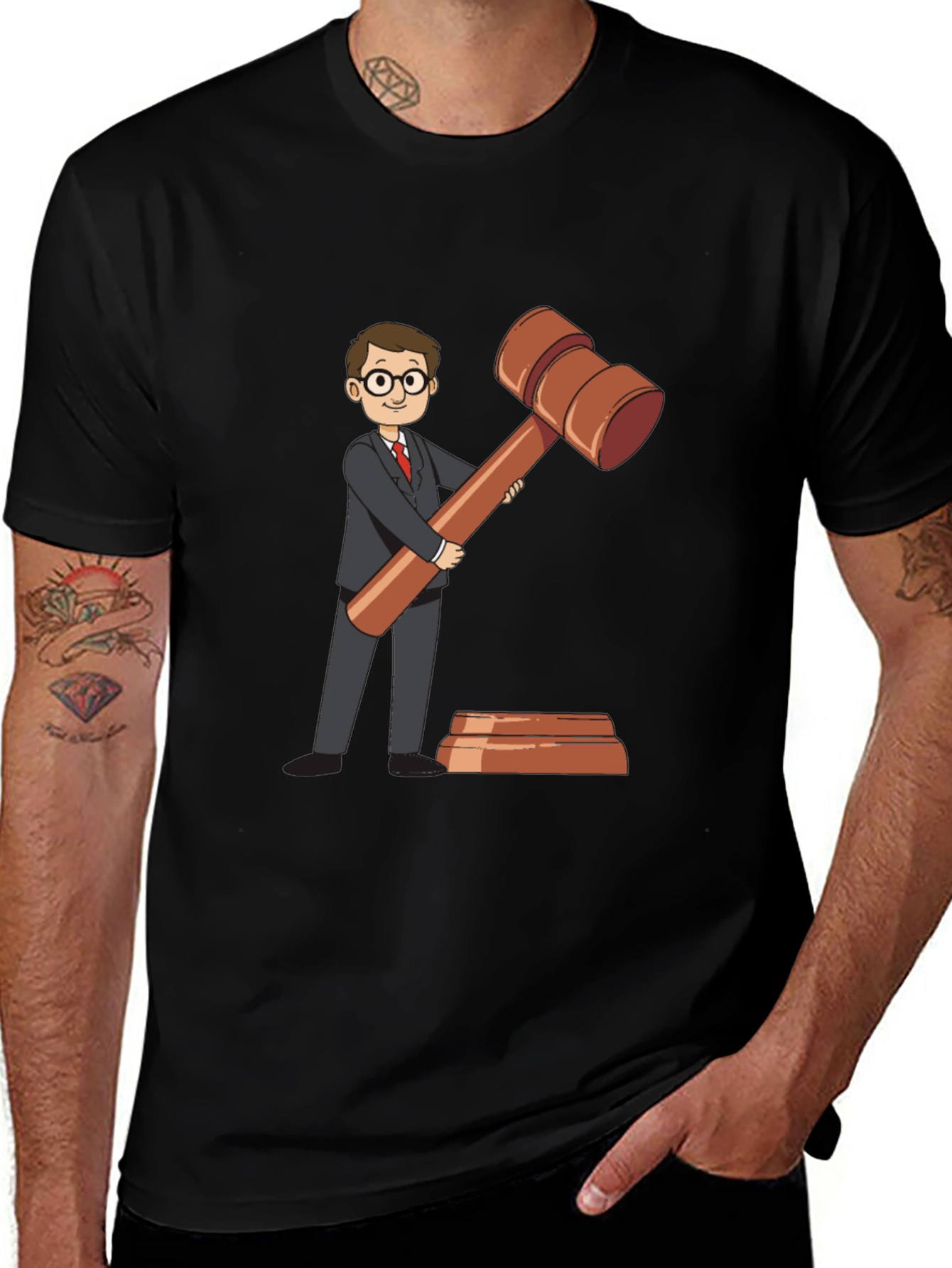 Cartoon Judge Gavel Black T-Shirt