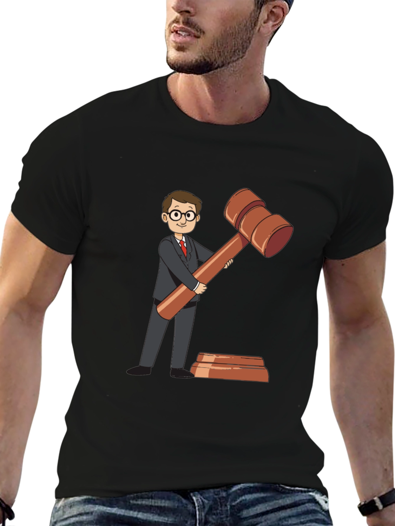 Cartoon Judge Gavel Black T-Shirt