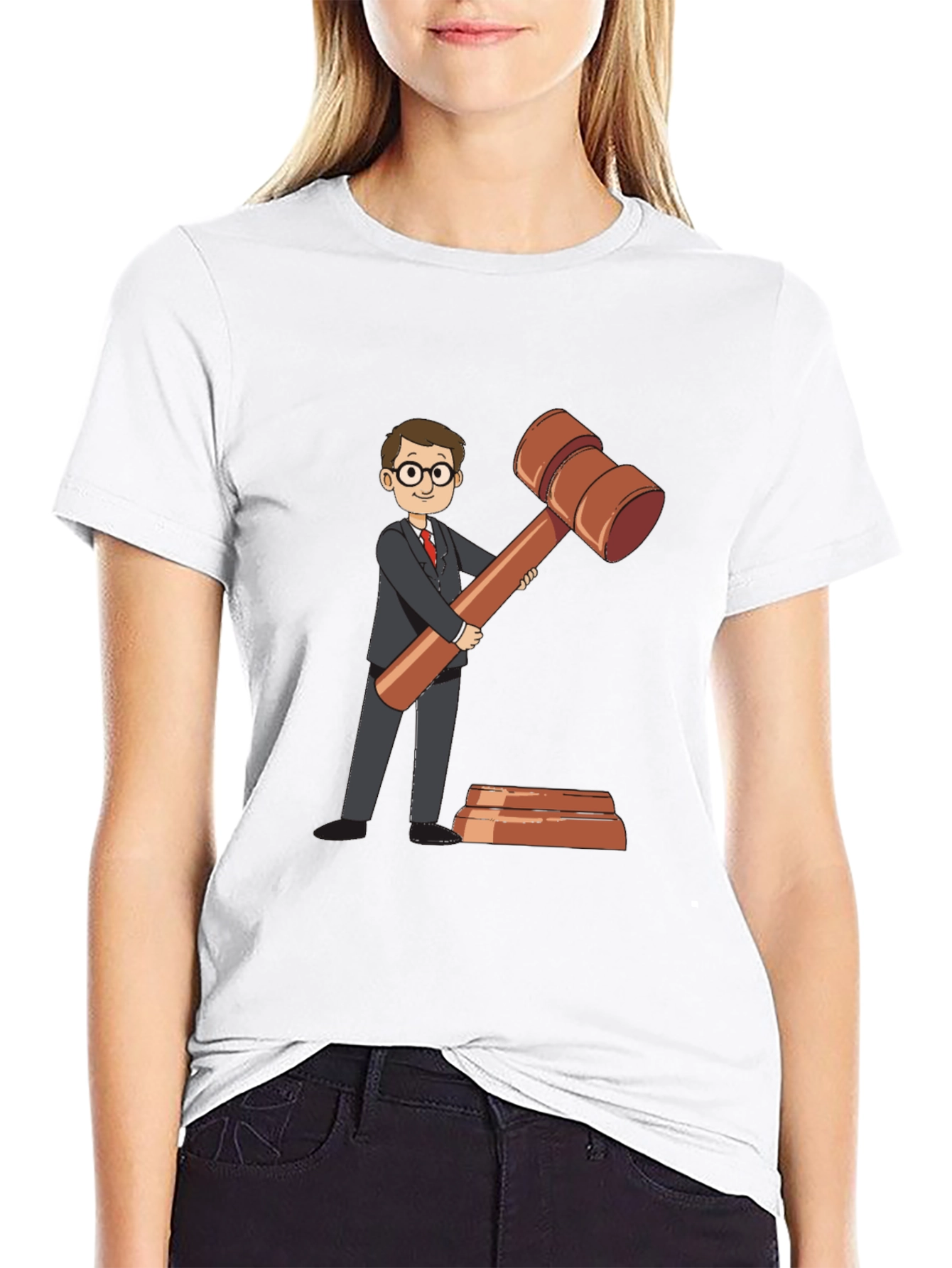 Cartoon Judge Gavel Black T-Shirt