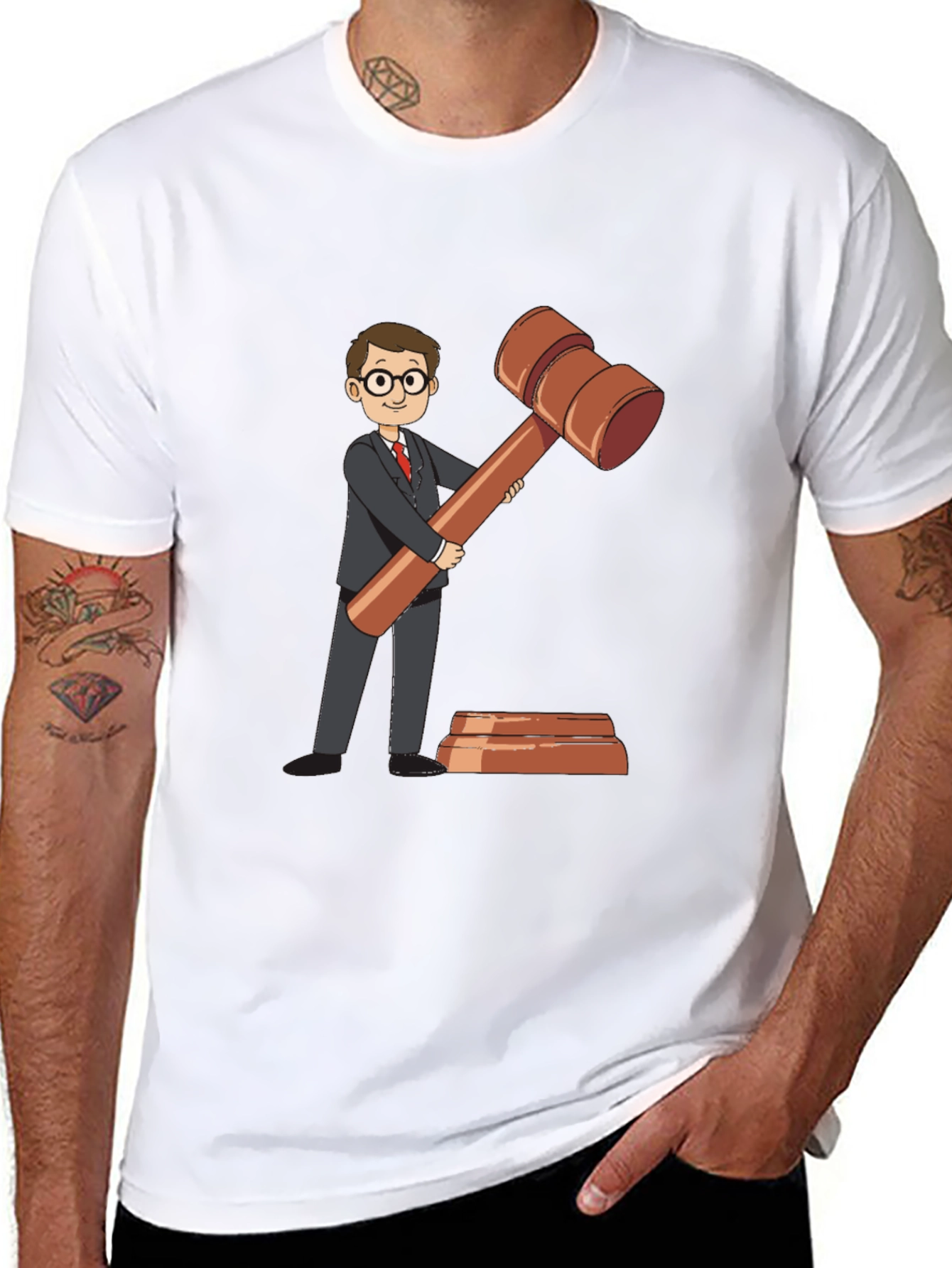 Cartoon Judge Gavel Black T-Shirt