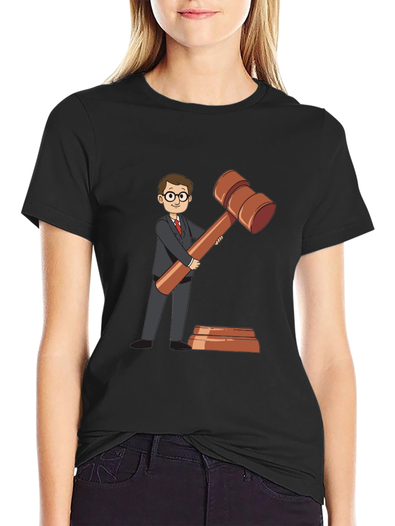 Cartoon Judge Gavel Black T-Shirt