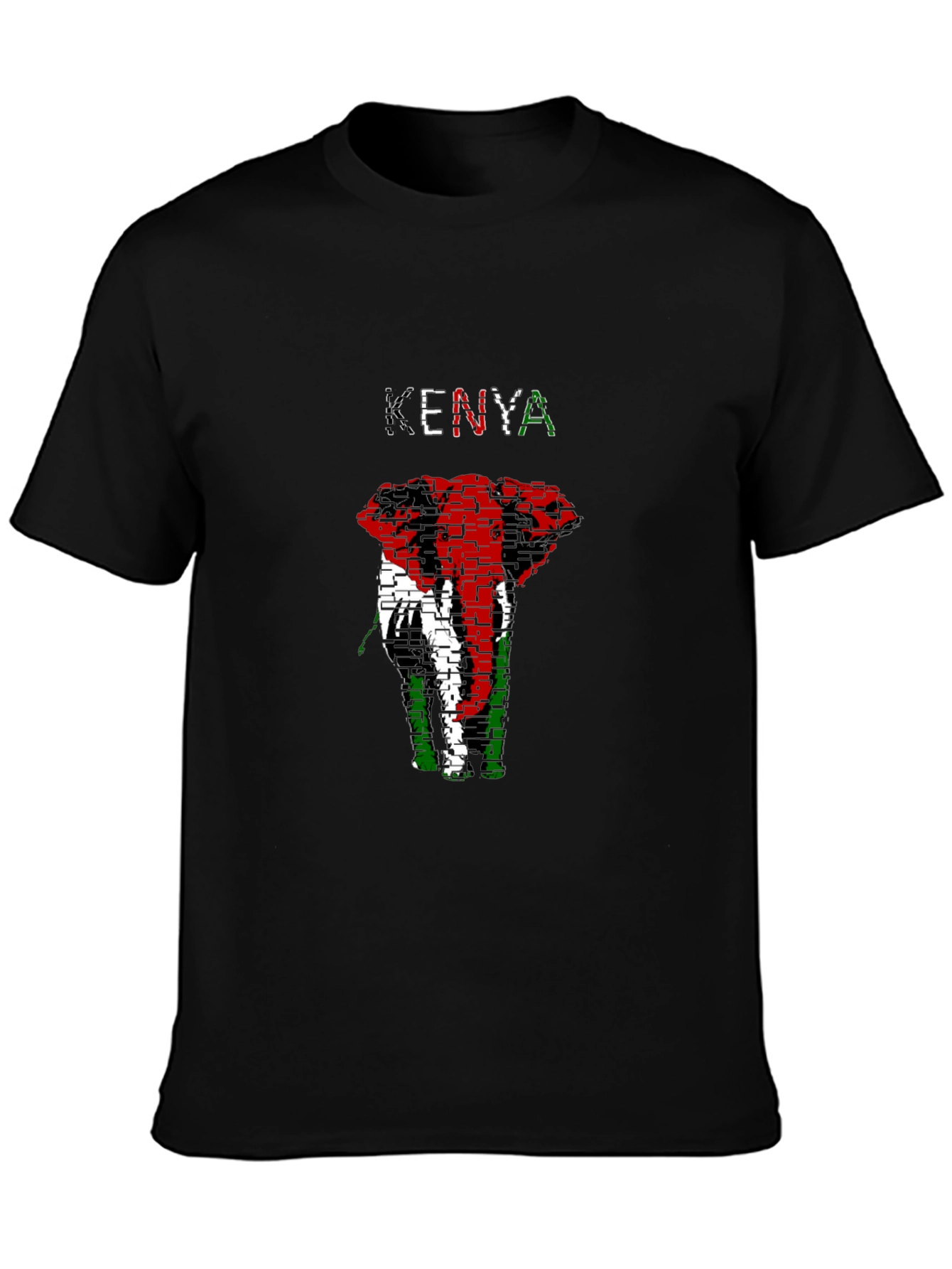 Kenya Flag Elephant Graphic Tee - Black