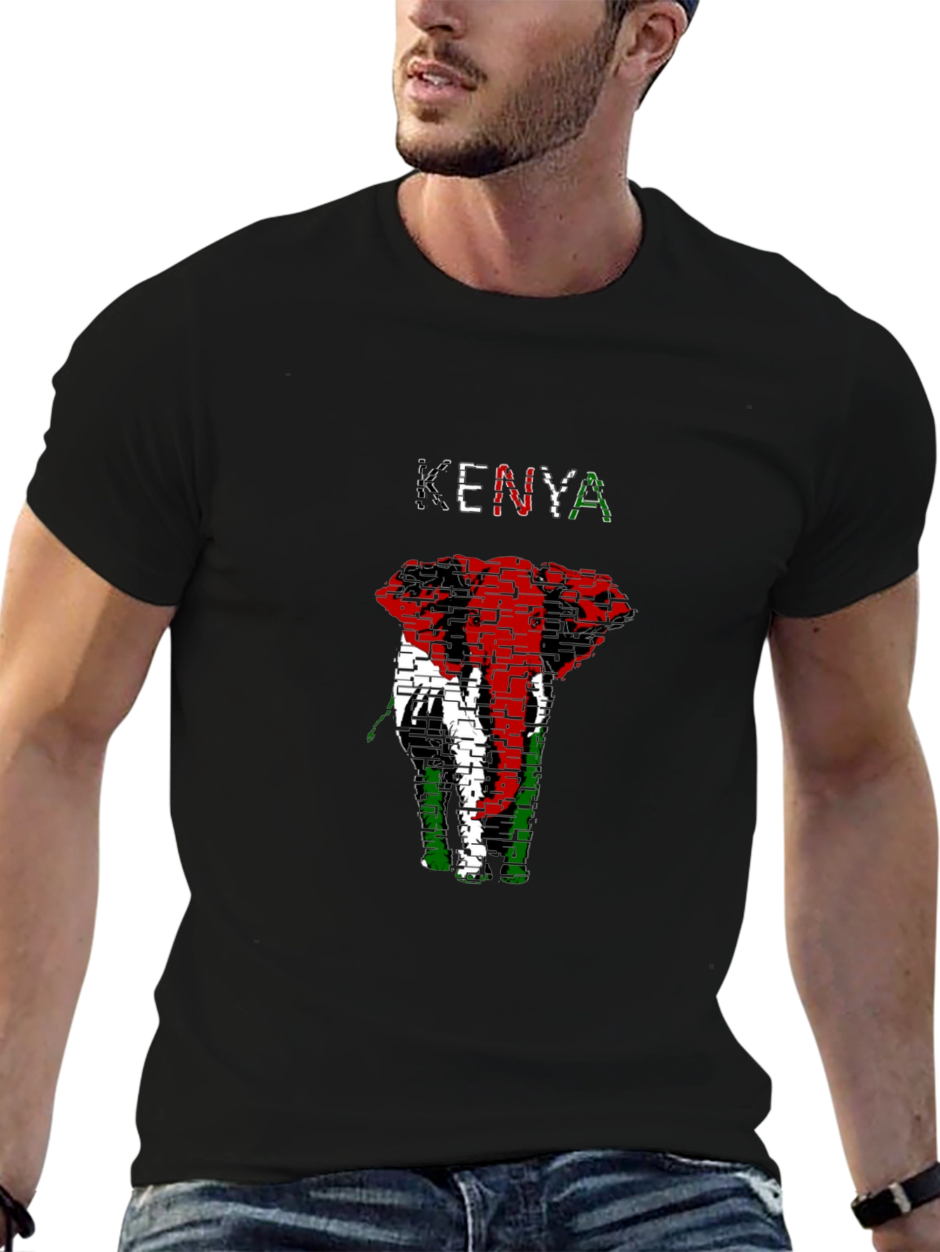 Kenya Flag Elephant Graphic Tee - Black