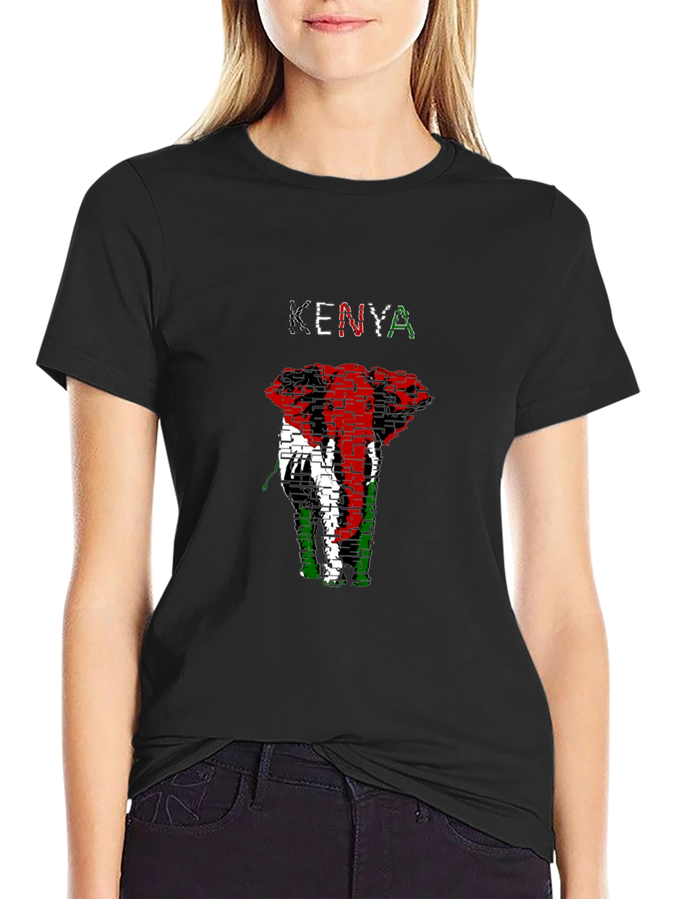 Kenya Flag Elephant Graphic Tee - Black
