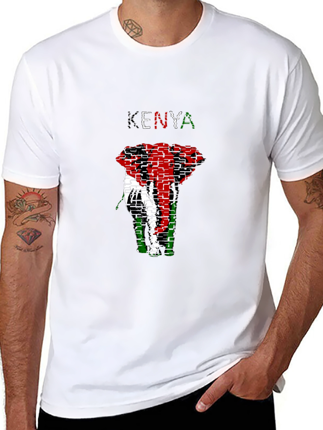Kenya Flag Elephant Graphic Tee - Black