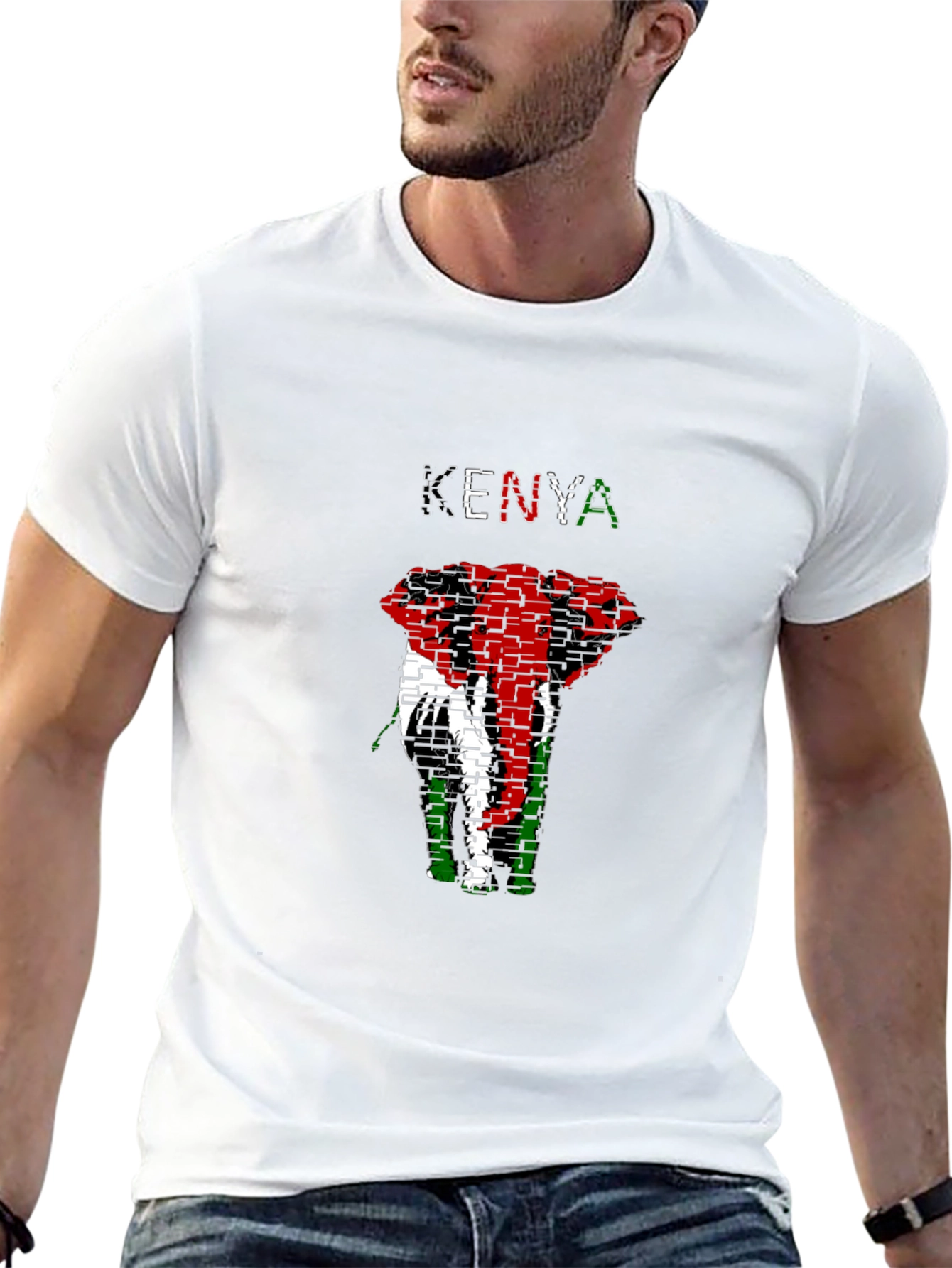Kenya Flag Elephant Graphic Tee - Black