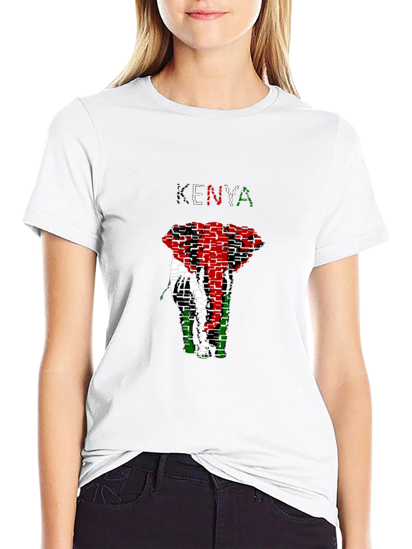 Kenya Flag Elephant Graphic Tee - Black